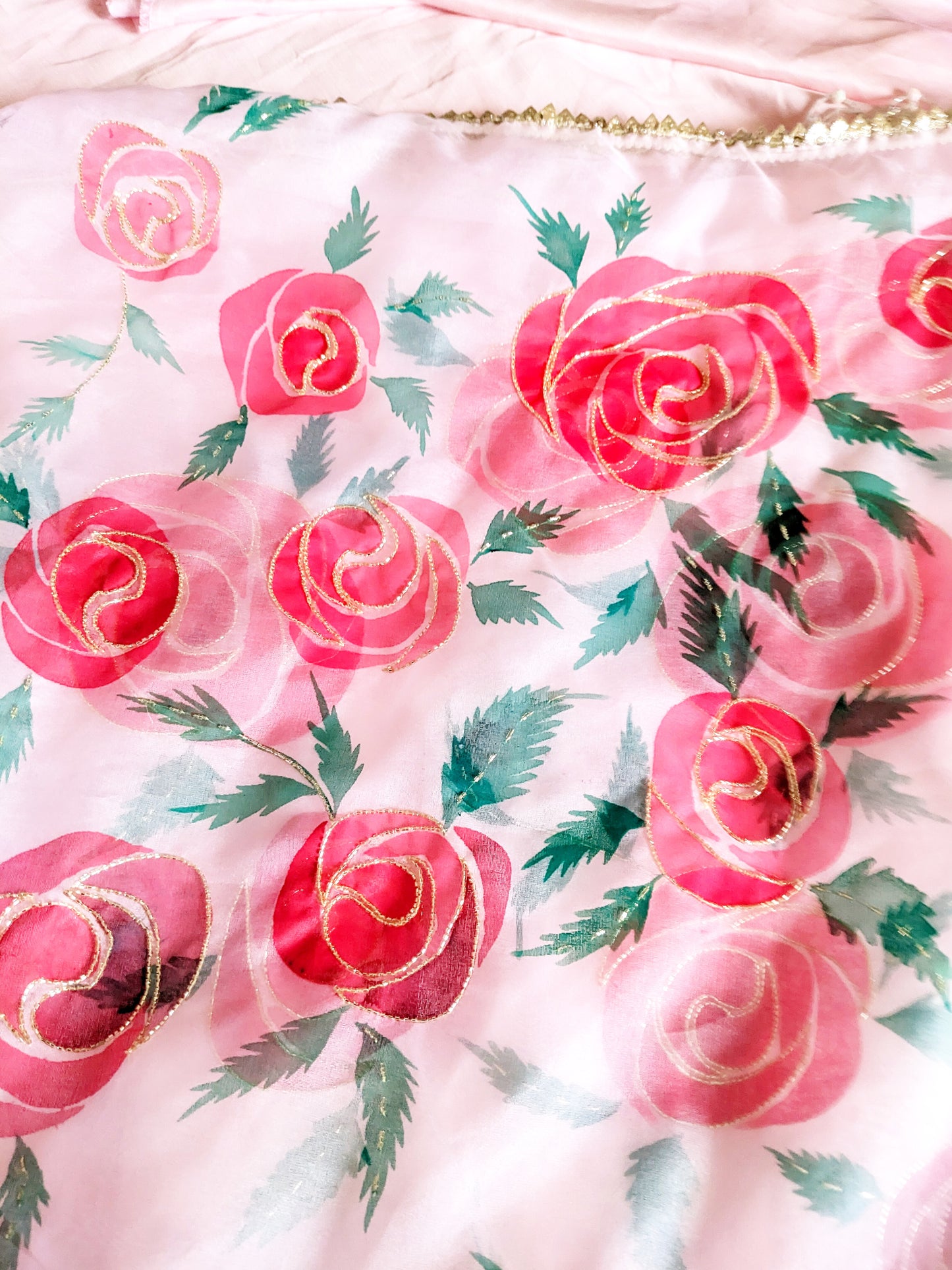 DUPATTAS- Custom Name Soft Pink Hand-Painted Organza Dupatta with Handembroidery