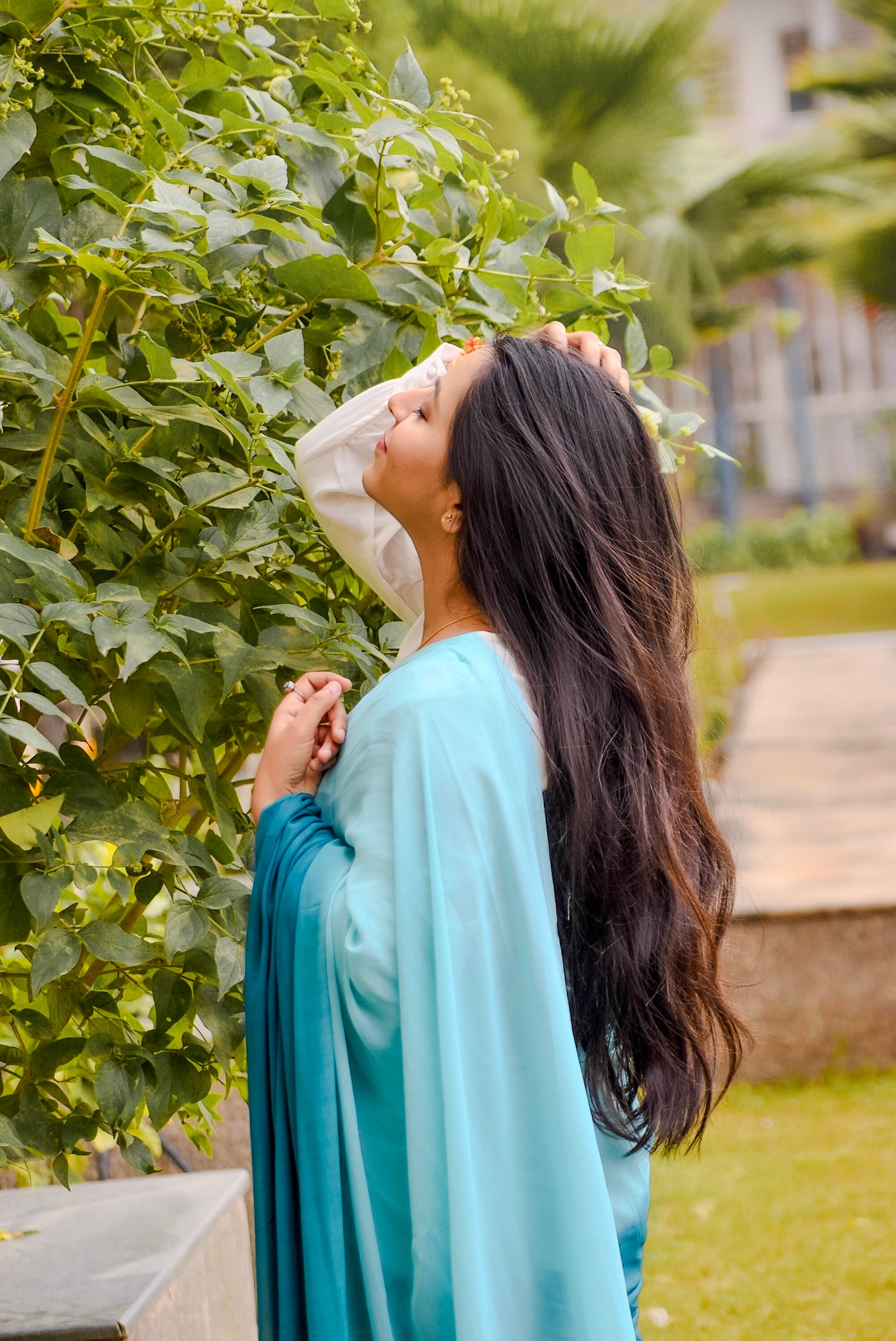 JASHN -Teal Ombre Pure Georgette Saree