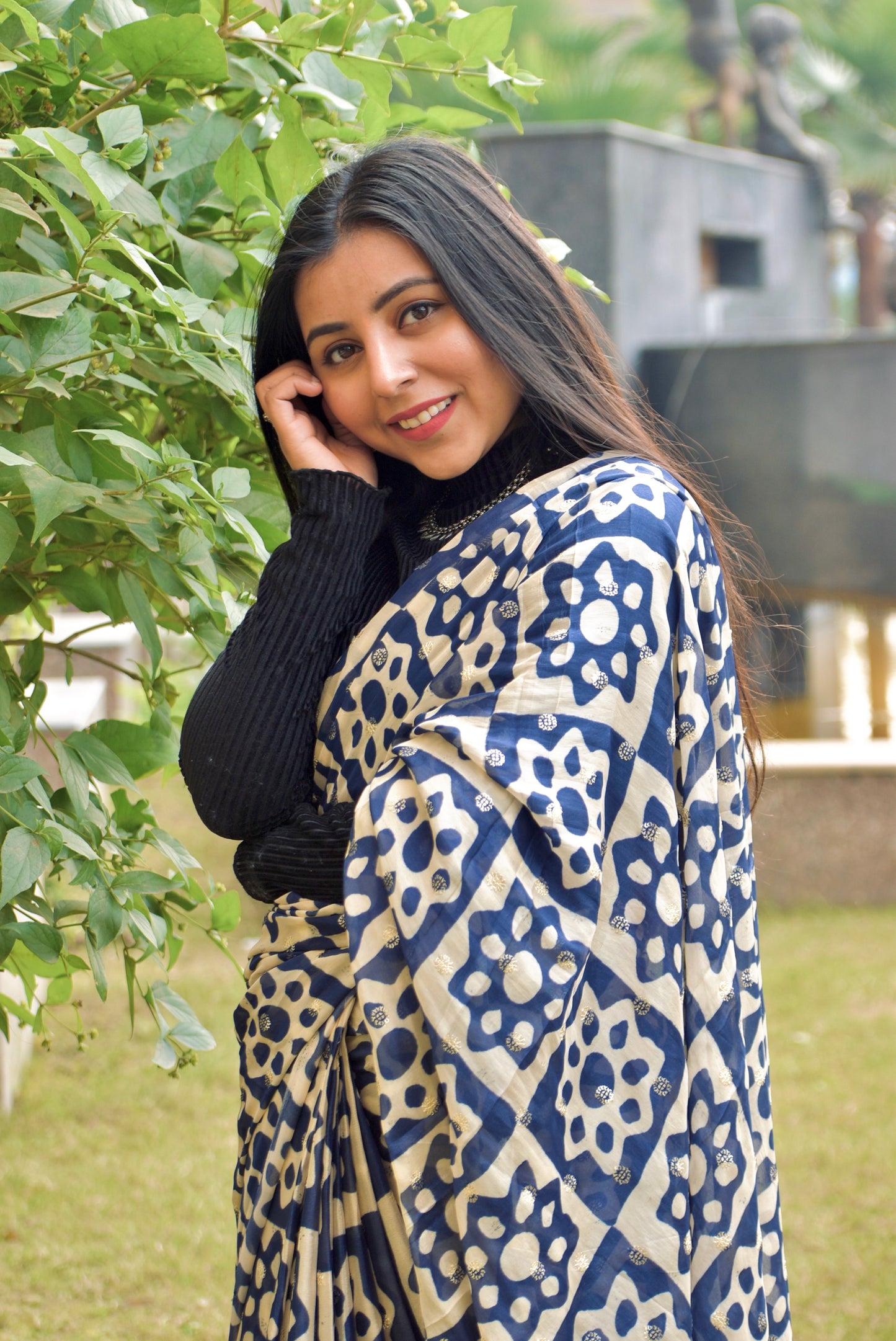 FIZA-Indigo Sequins Work Chinon Silk Saree