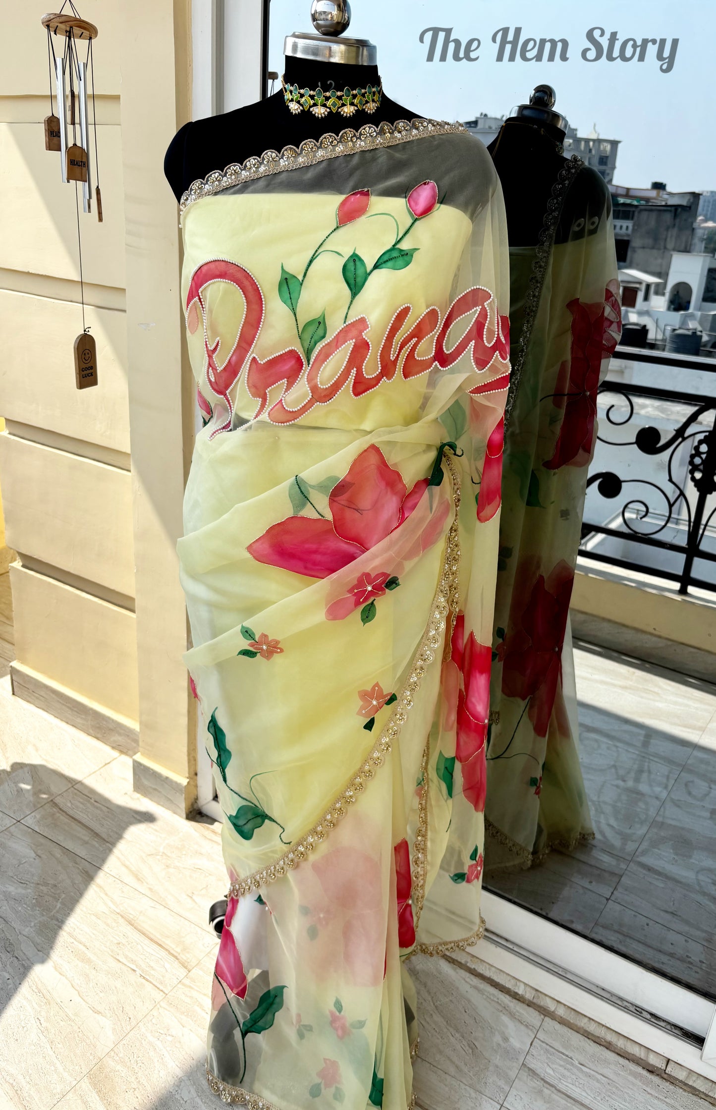 CHITRAKARI -Custom Name Handpainted Saree with Pearl Handwork Detailings