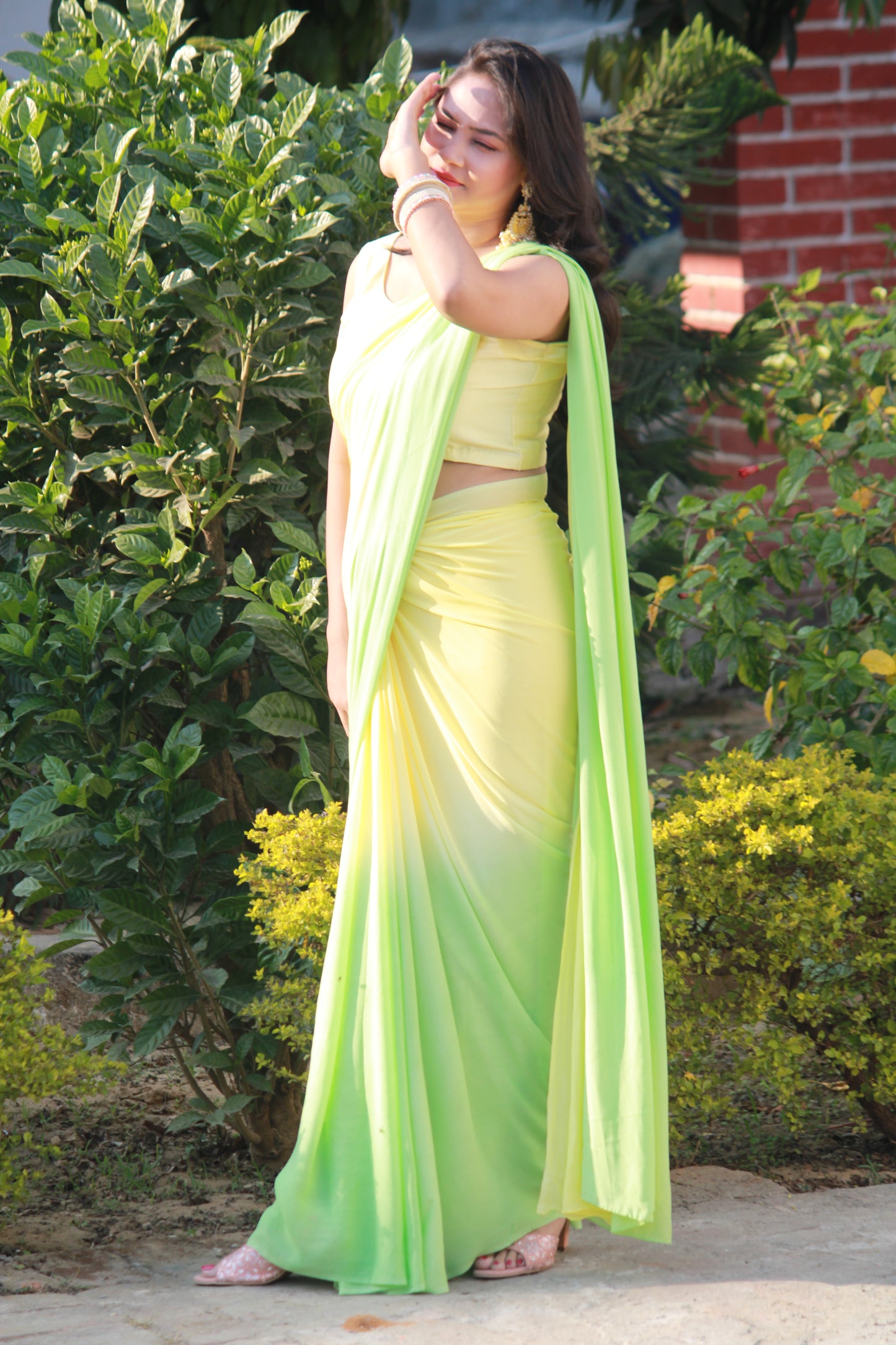 JASHN - Lime Yellow & Green Ombre Saree