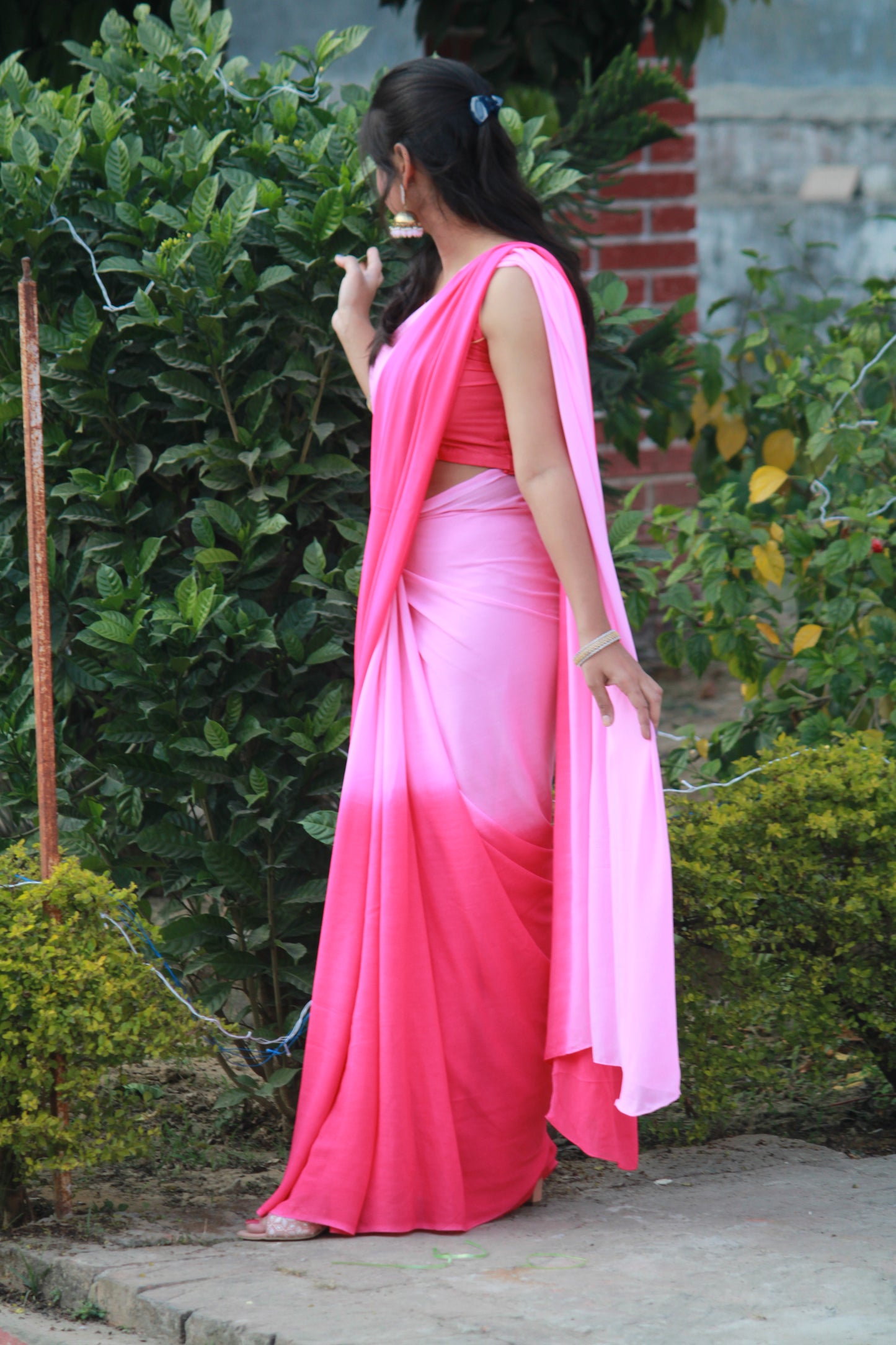 JASHN -Pink Ombre Pure Georgette Saree