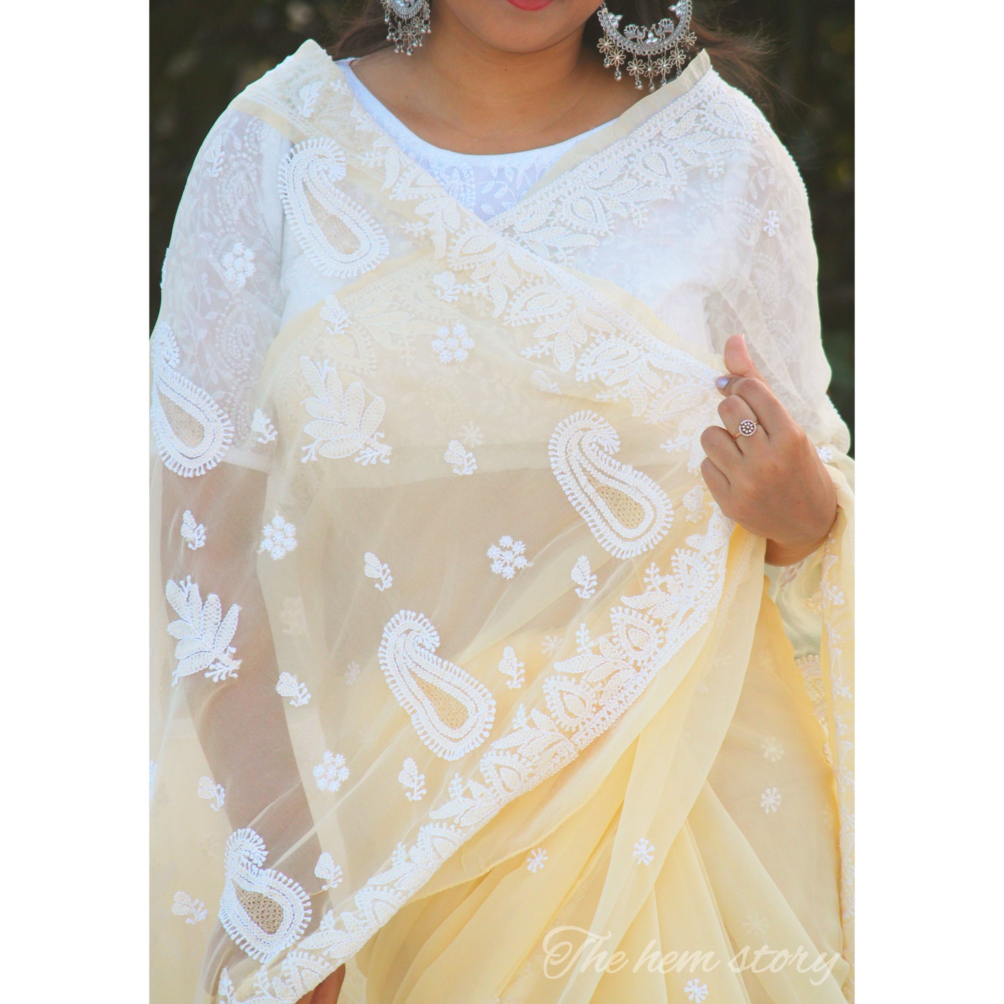 AFREEN- Cream Chikankari Saree