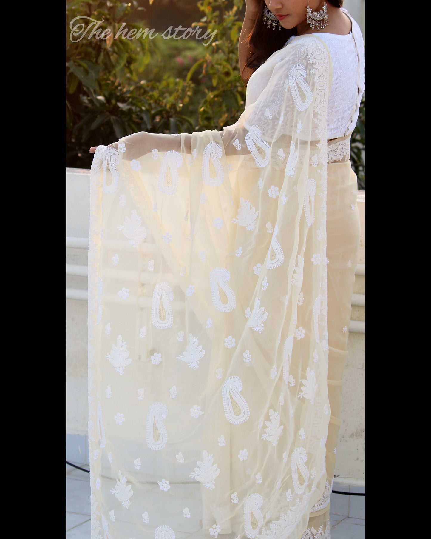 AFREEN- Cream Chikankari Saree