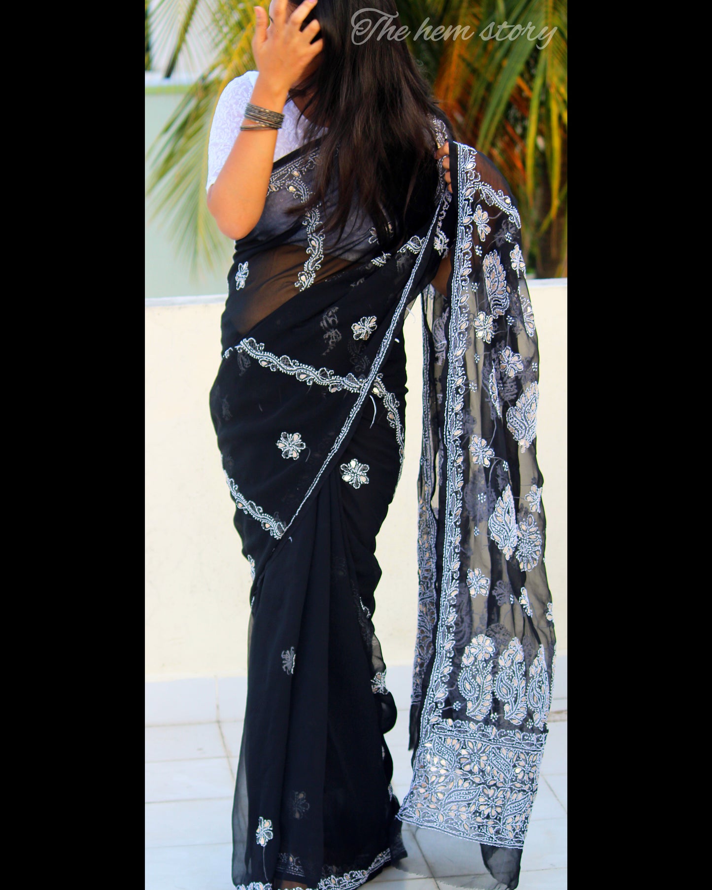 AFREEN- Black Chikankari Gota Patti saree