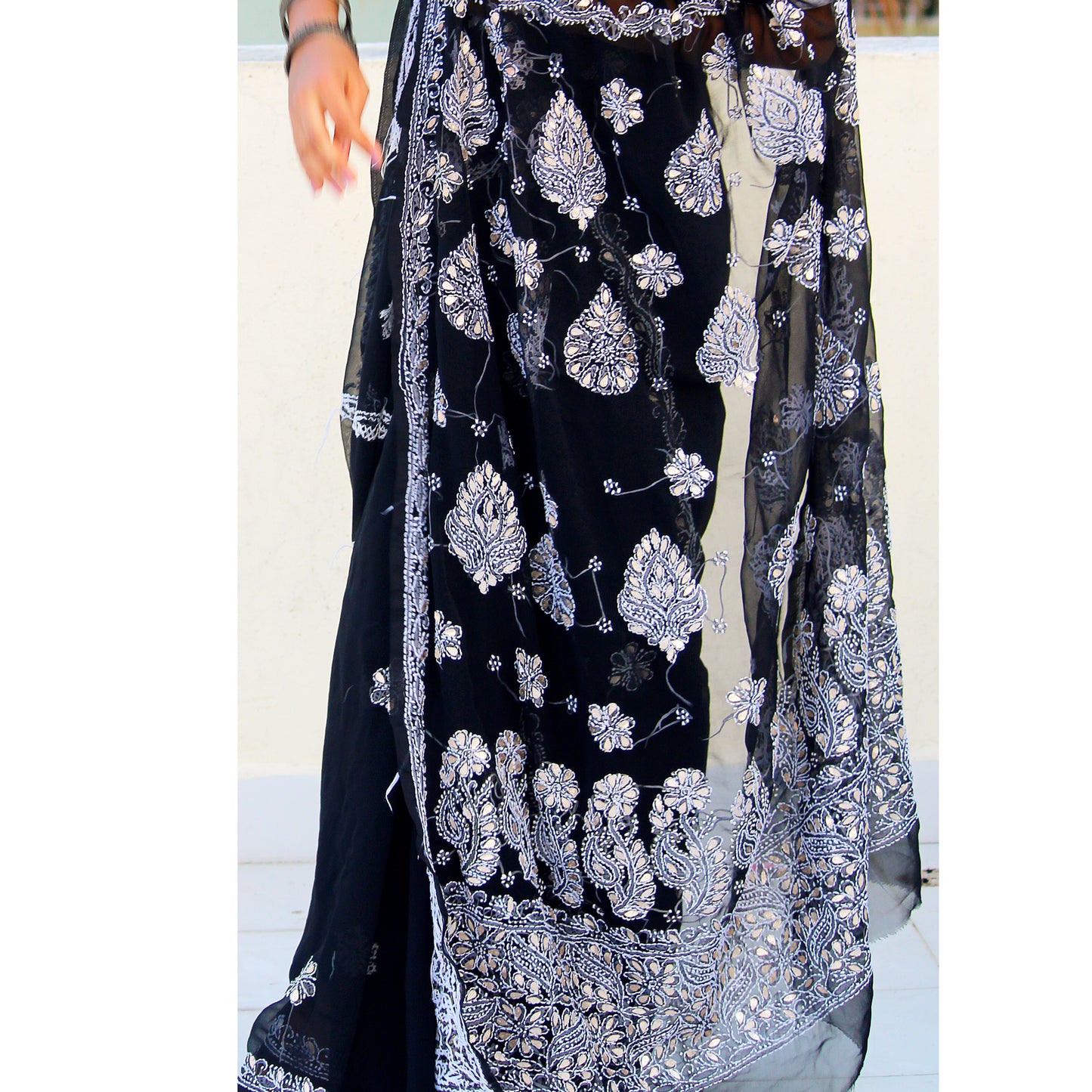 AFREEN- Black Chikankari Gota Patti saree