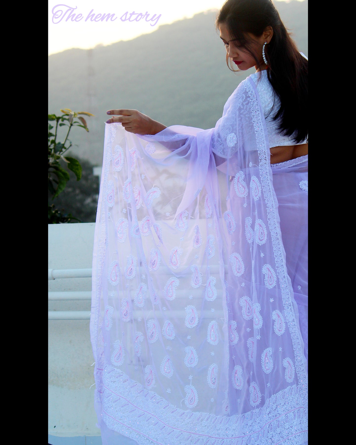 AFREEN - Lavender Chikankari Saree with Intricate Cut Dana Embroidery Work