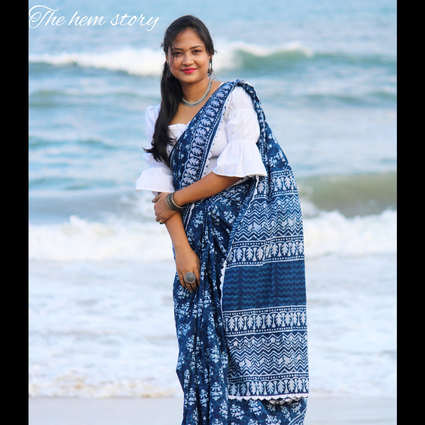 COTTON TALES- Indigo Handblock Printed Pure Cotton Saree