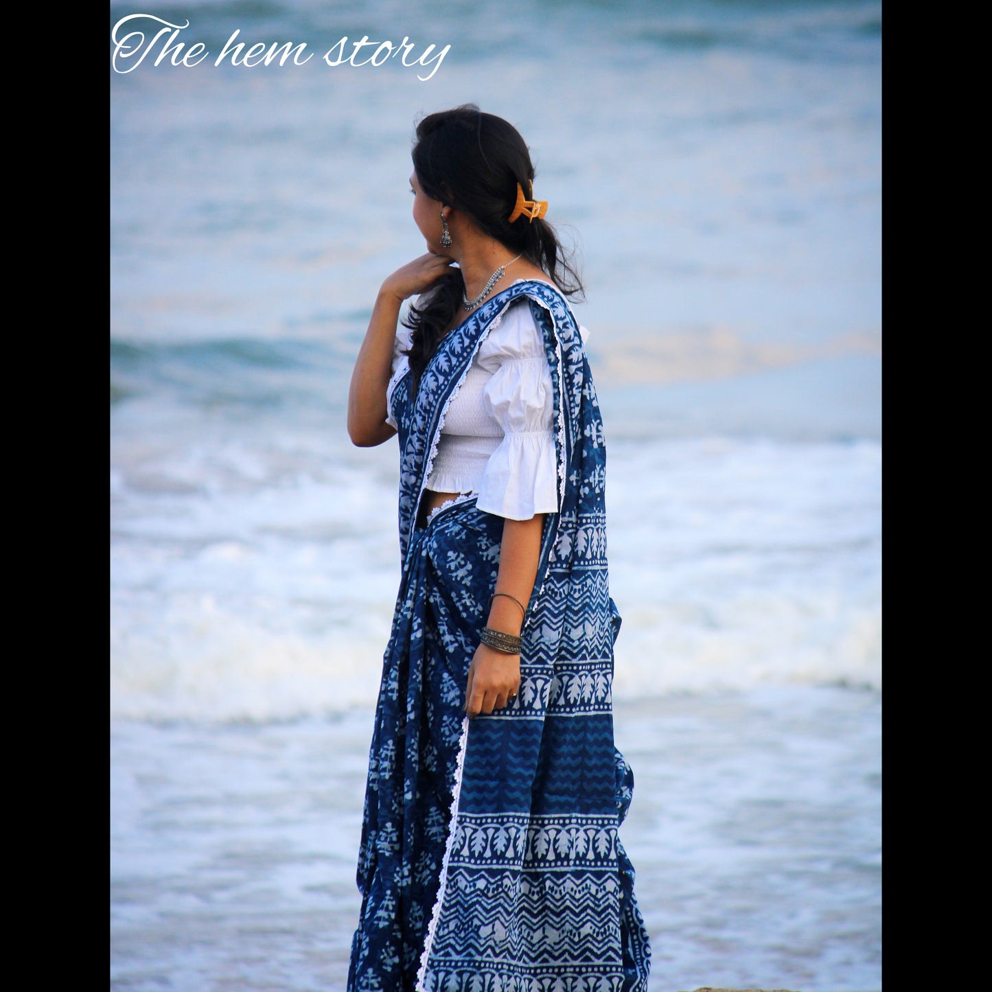 COTTON TALES- Indigo Handblock Printed Pure Cotton Saree