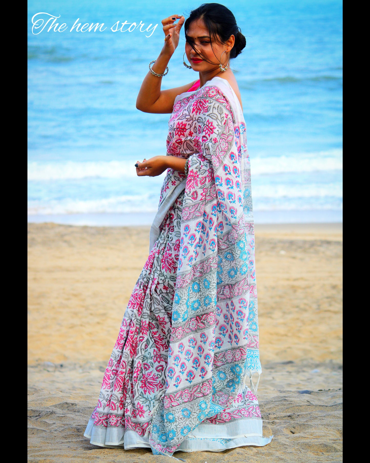 COTTON TALES- White Handblock Printed Cotton Saree