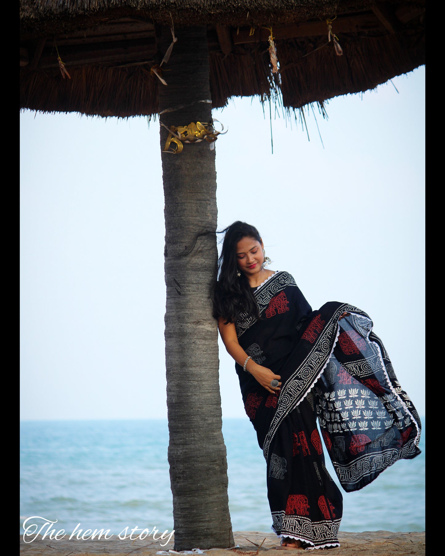 COTTON TALES- Pure Mul Cotton Elephant Handblock Printed Saree
