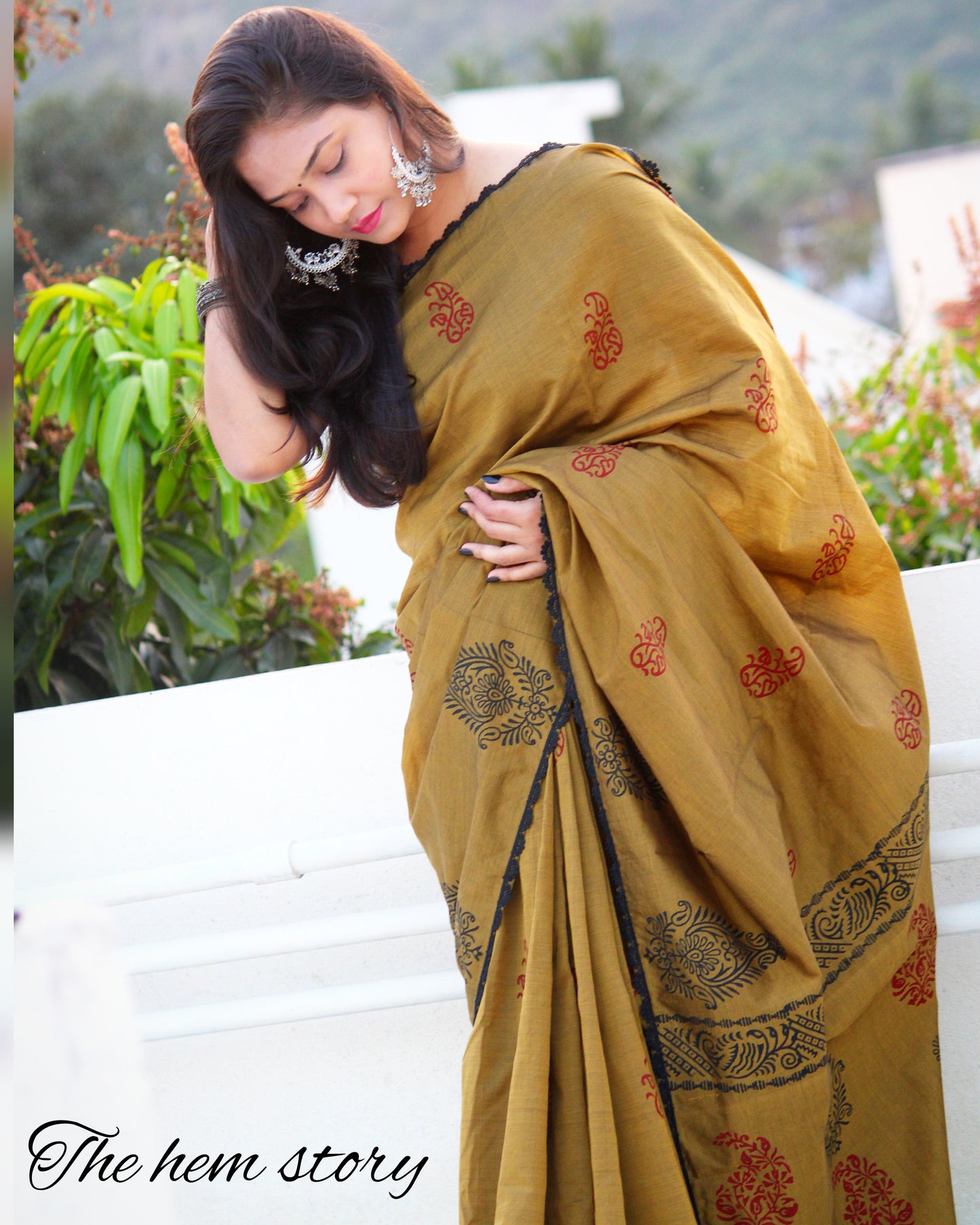 COTTON TALES- Brown Handblock Printed Cotton saree