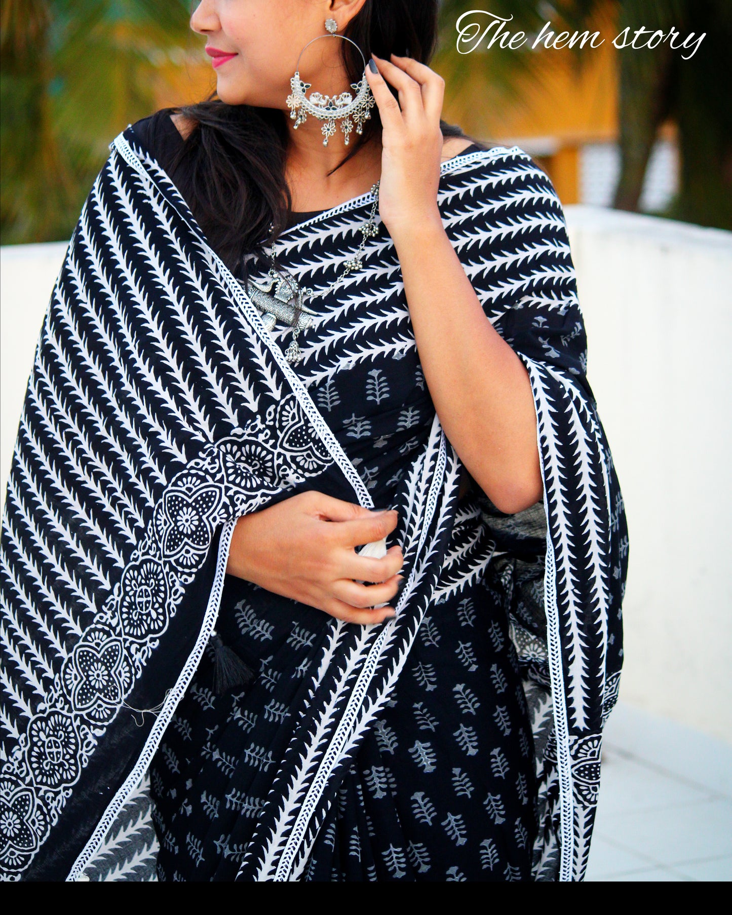 COTTON TALES-Black Handblock Printed Pure Mul Cotton Saree