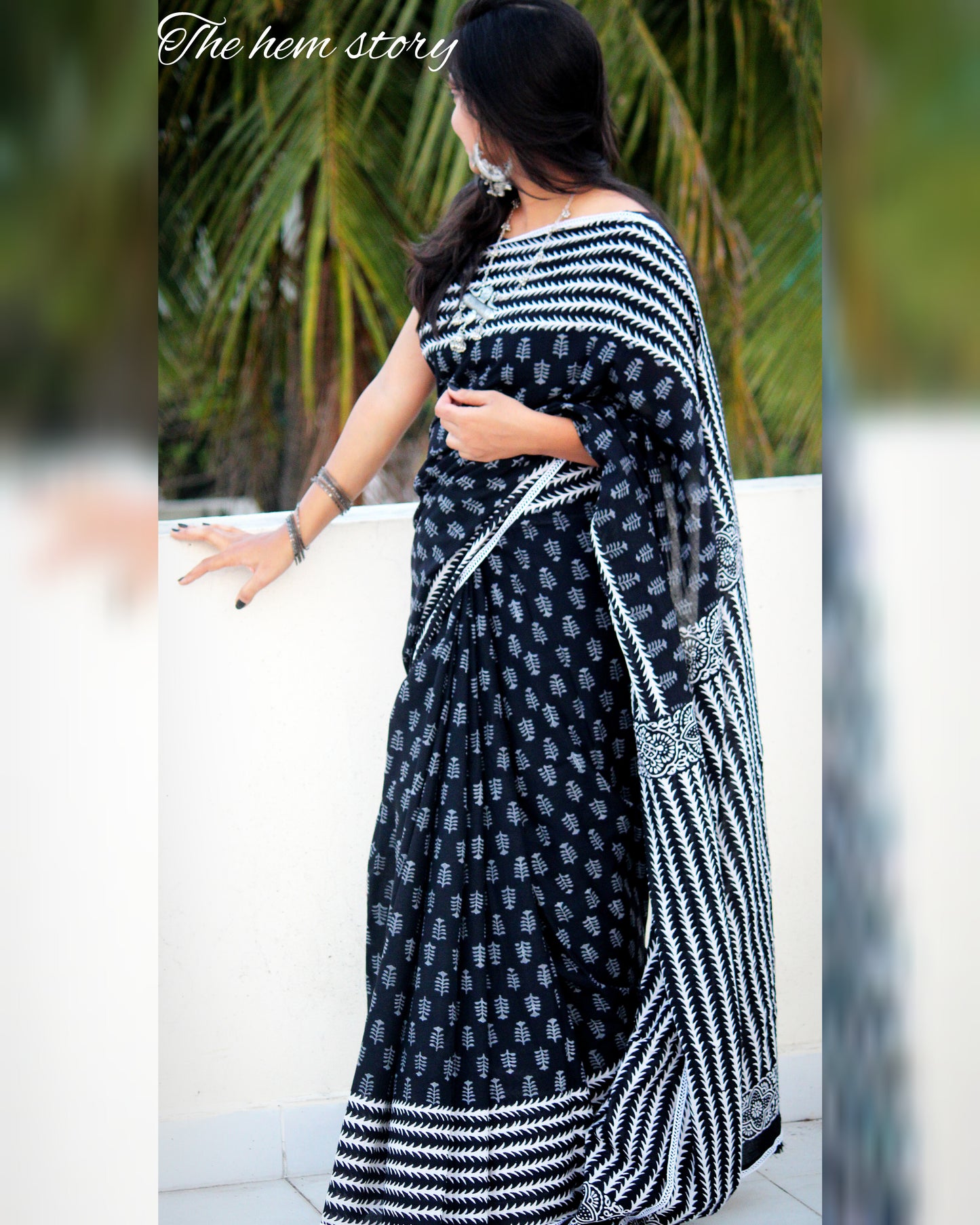 COTTON TALES-Black Handblock Printed Pure Mul Cotton Saree