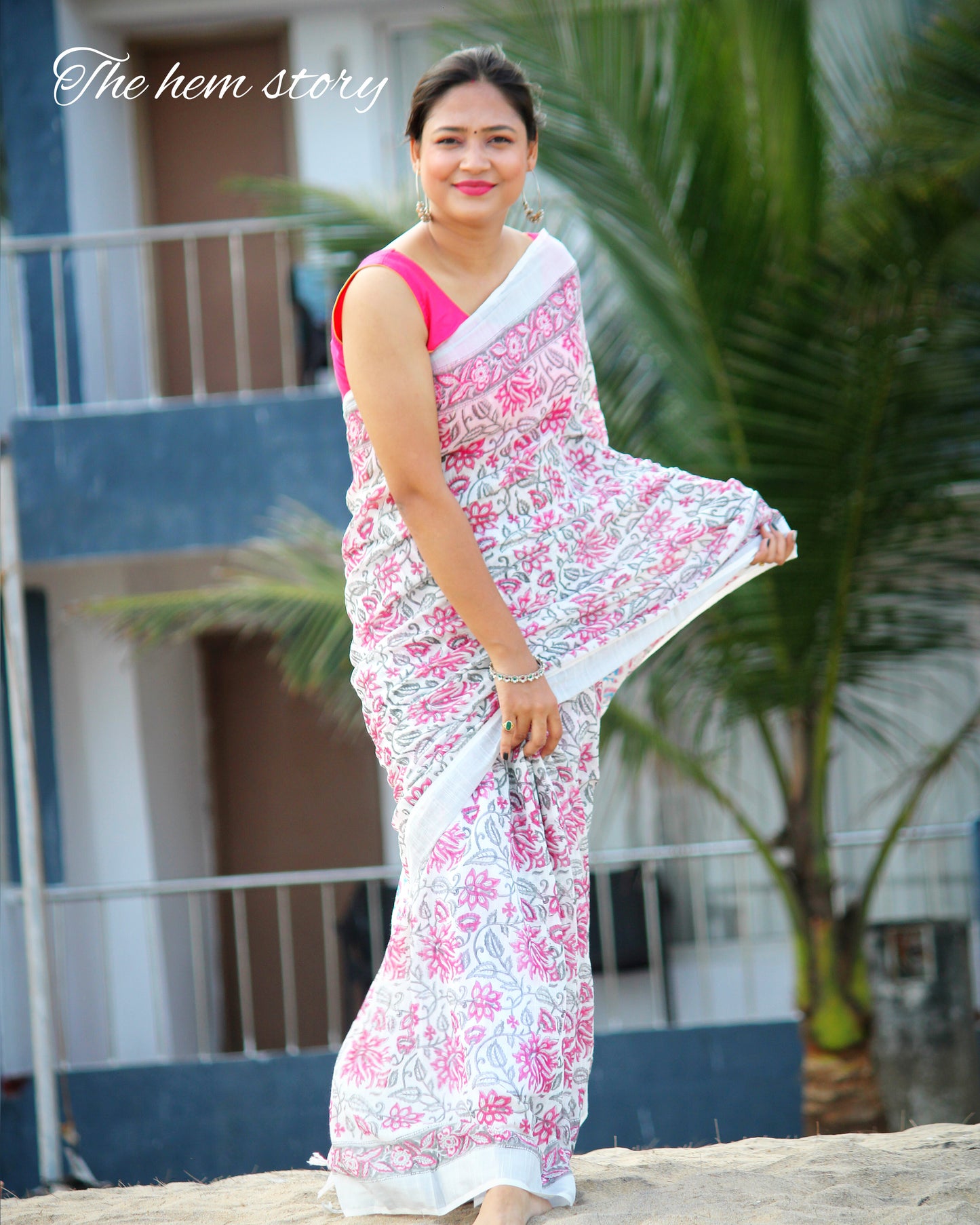 COTTON TALES- White Handblock Printed Cotton Saree
