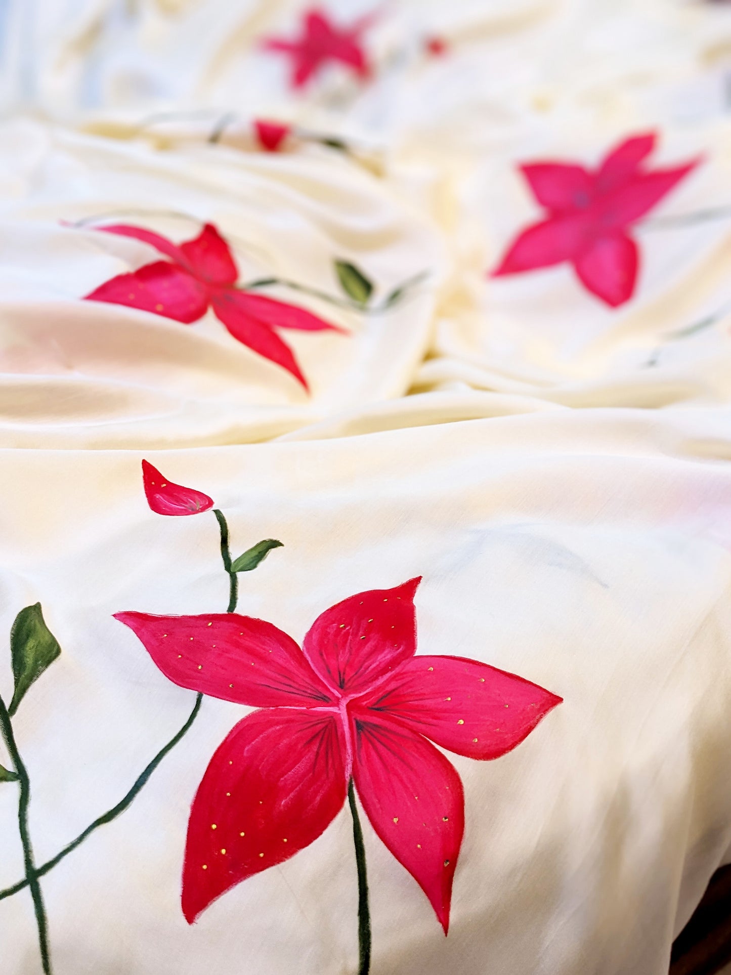 CHITRAKARI- Lily Handpainted Saree Enhanced With Pearl Borders