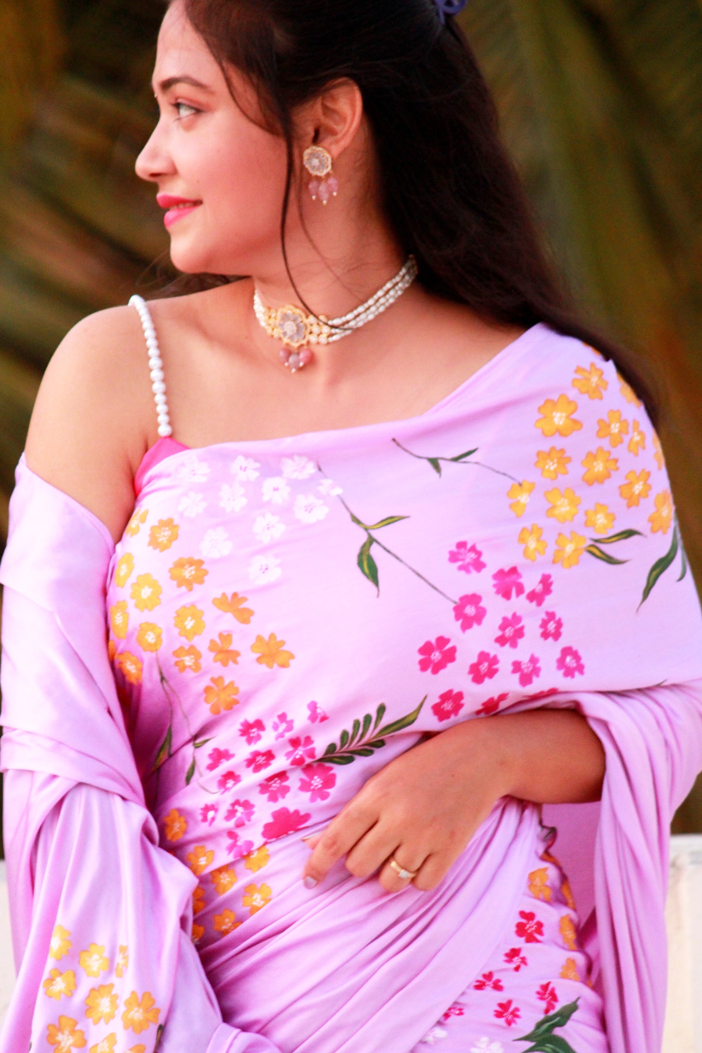 Lavender Handpainted Soft Silk Saree