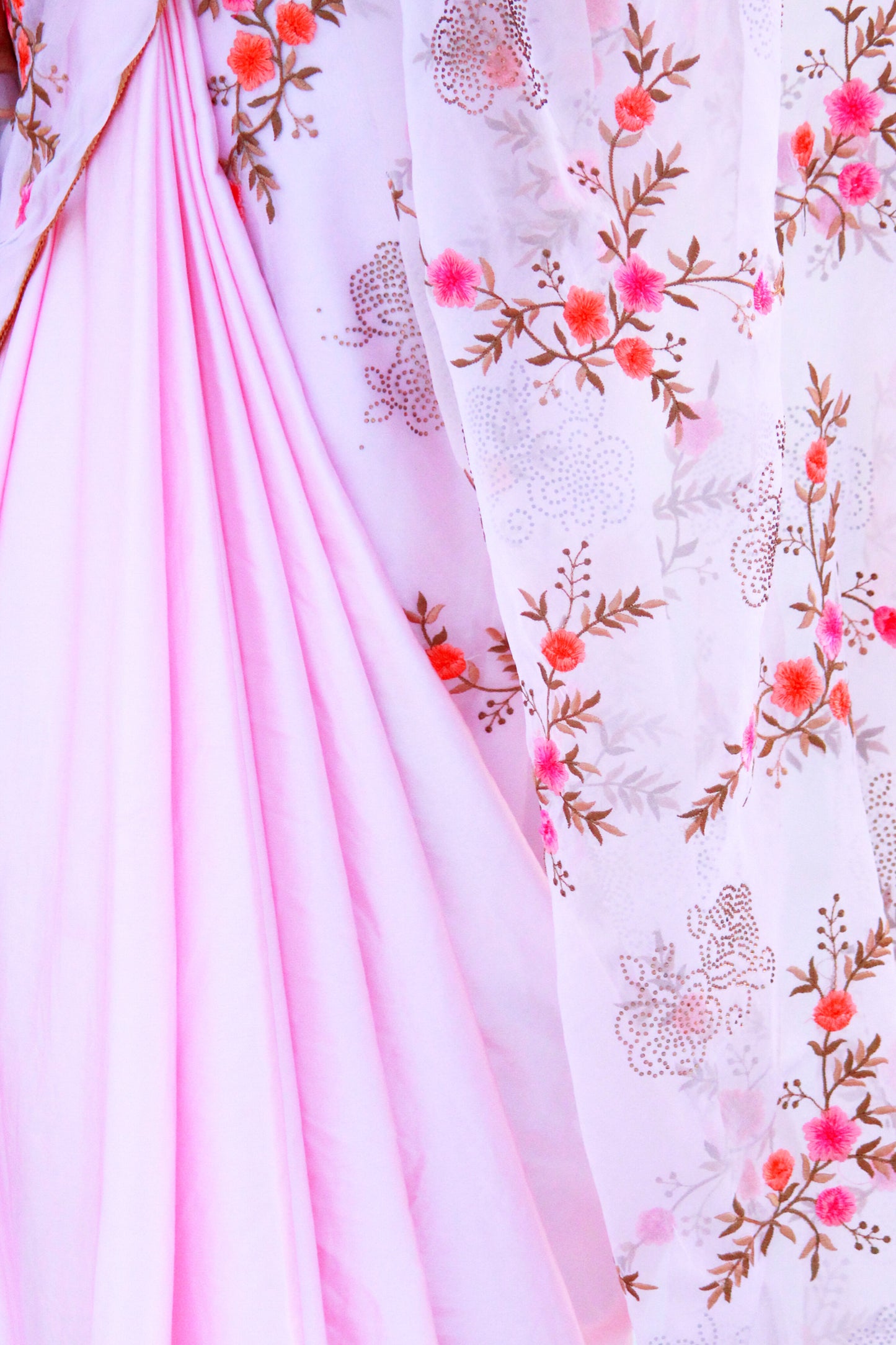 FIZA- Baby Pink Pre-Pleated Soft Organza Saree