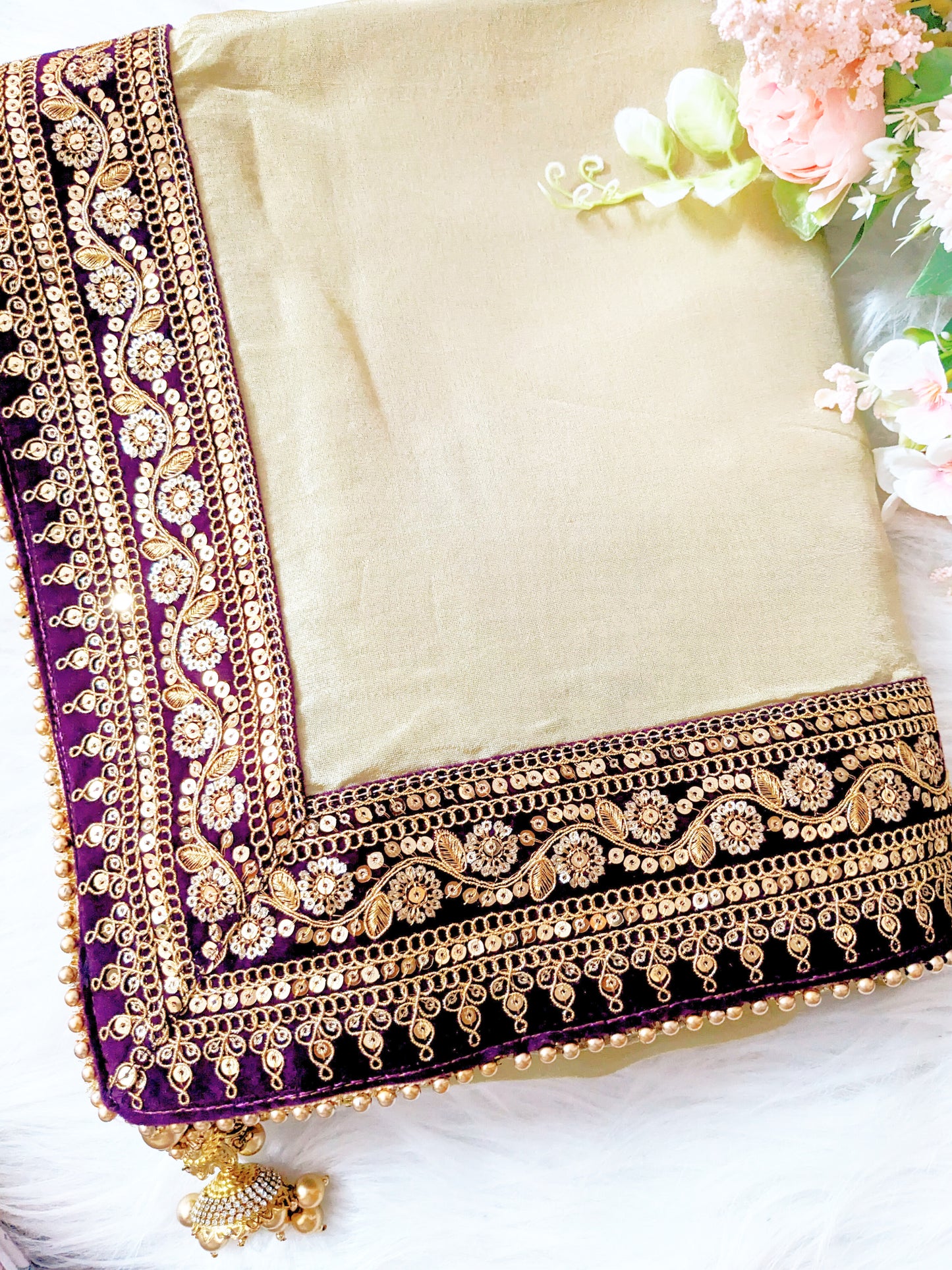 NOOR- Champagne Shade Soft Tissue Sari With Zari Work Borders