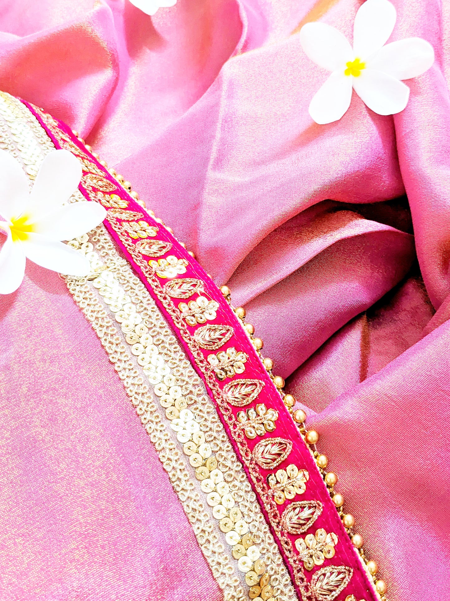 NOOR- Rose Pink Soft Tissue Saree with Intricate Zari Work Borders