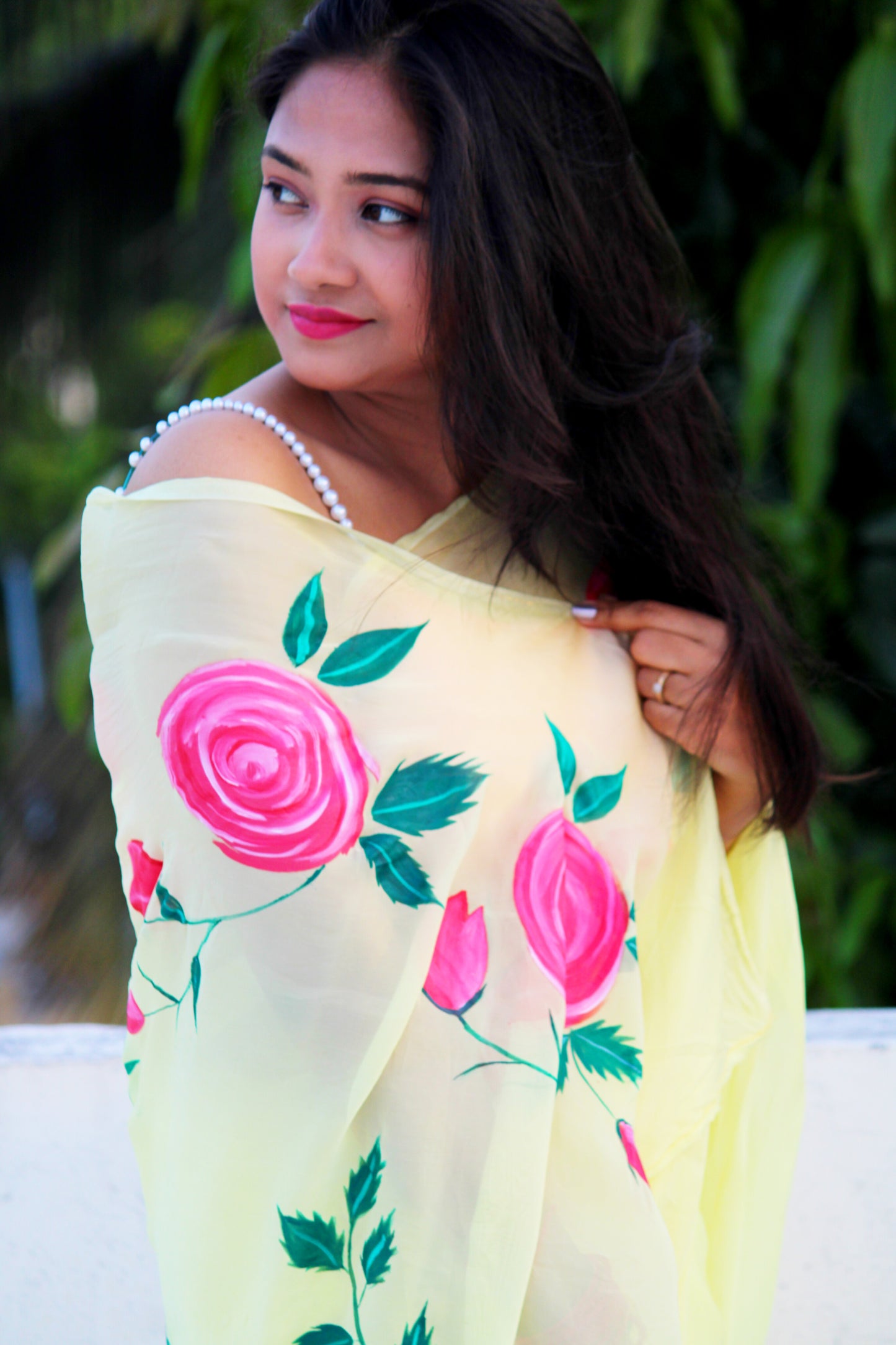 Lemon Rose Handpainted Saree