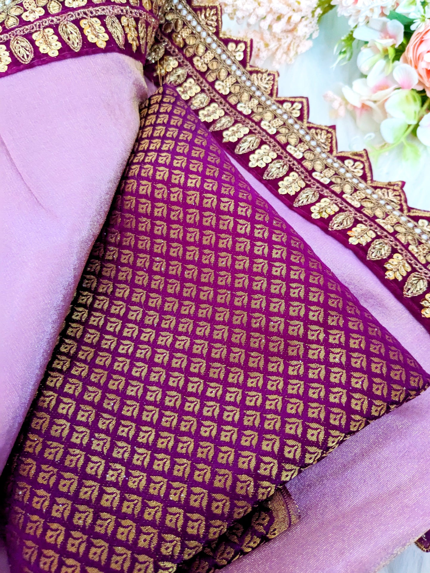 NOOR- Onion Pink Soft Tissue Sari with Intricate Zari Work Borders