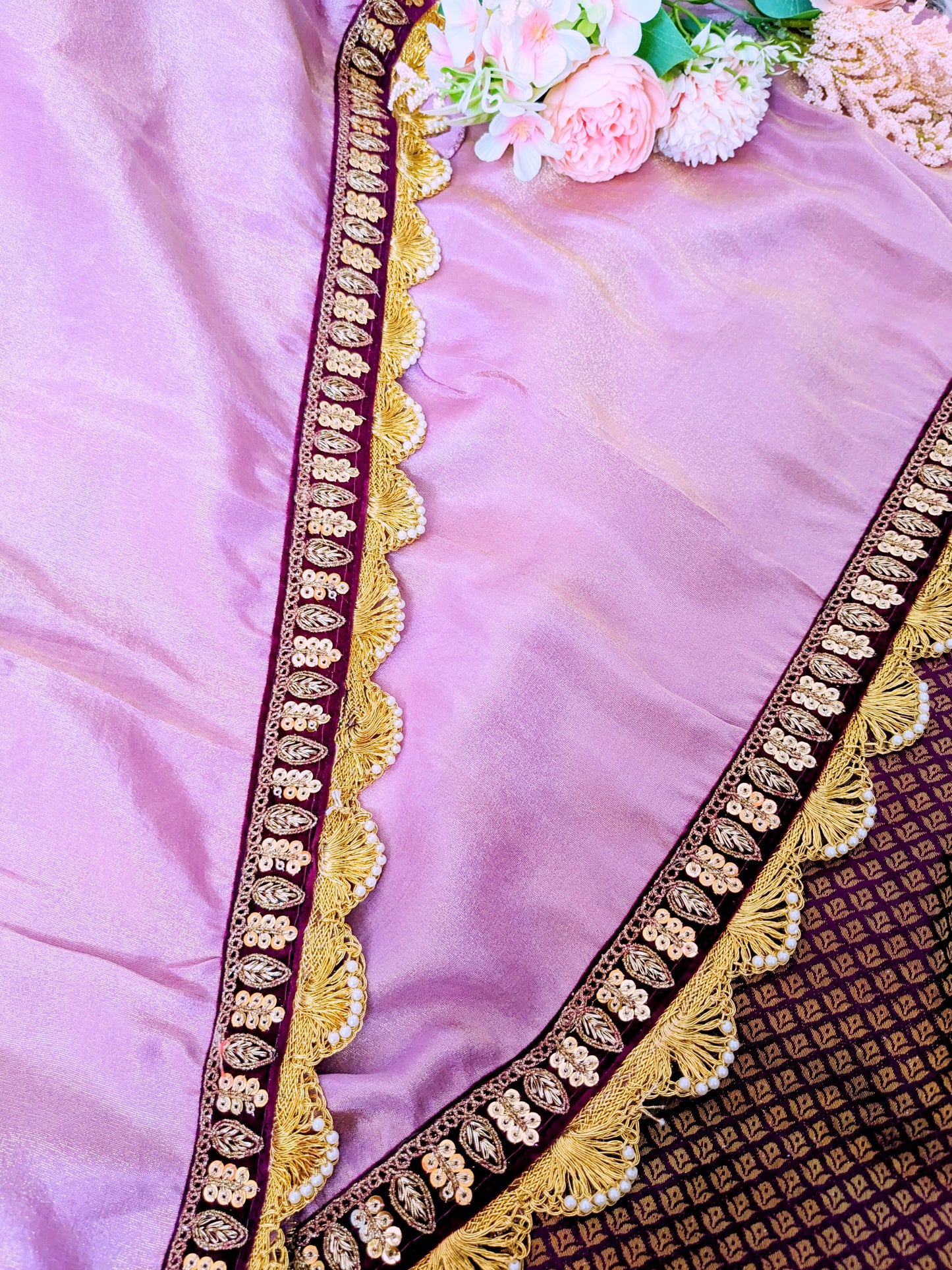 NOOR- Onion Pink Soft Tissue Sari with Intricate Zari Work Borders