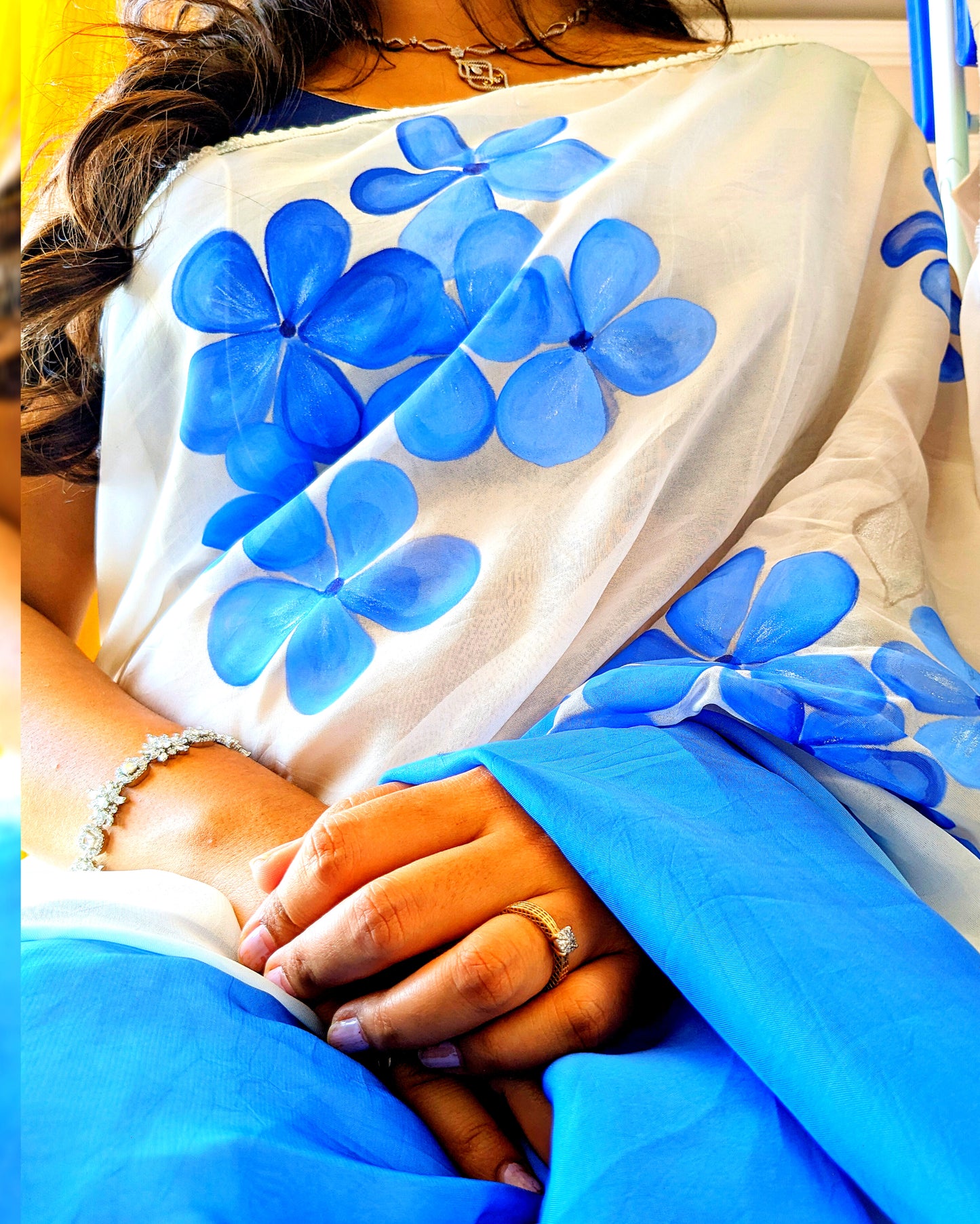 CHITRAKARI- Blue Ombre Handpainted Organza Saree