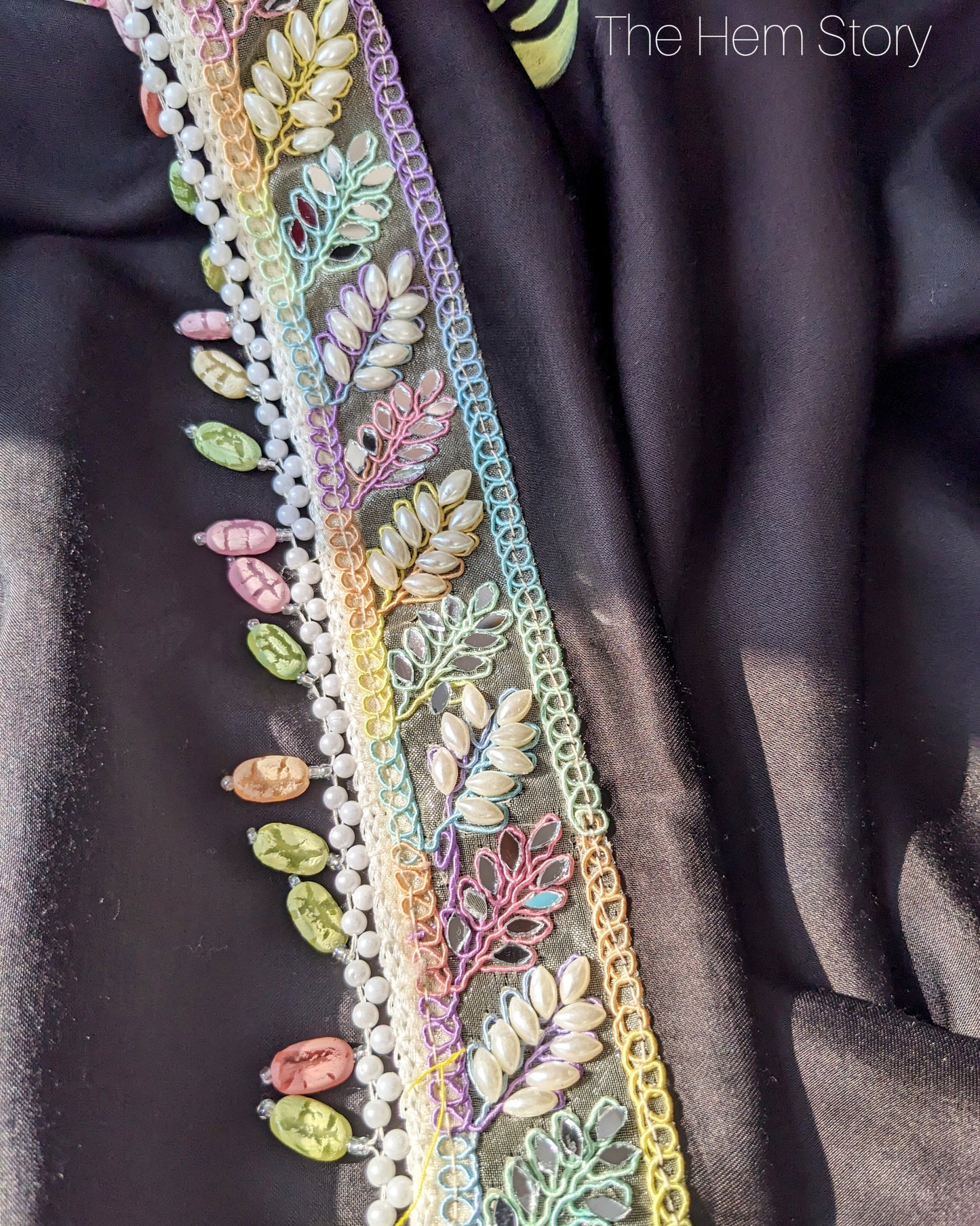 CHITRAKARI- Black Handpainted Pastel Roses Saree with Handwork & Embellished Borders