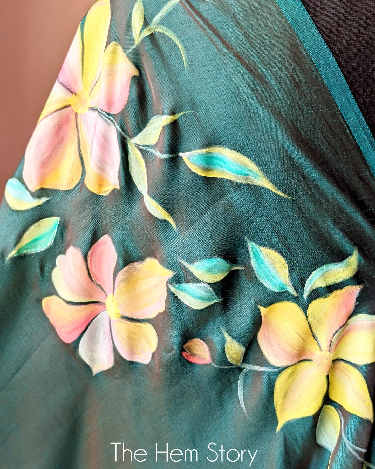 CHITRAKARI- Teal Handpainted Cross Thread Silk Saree