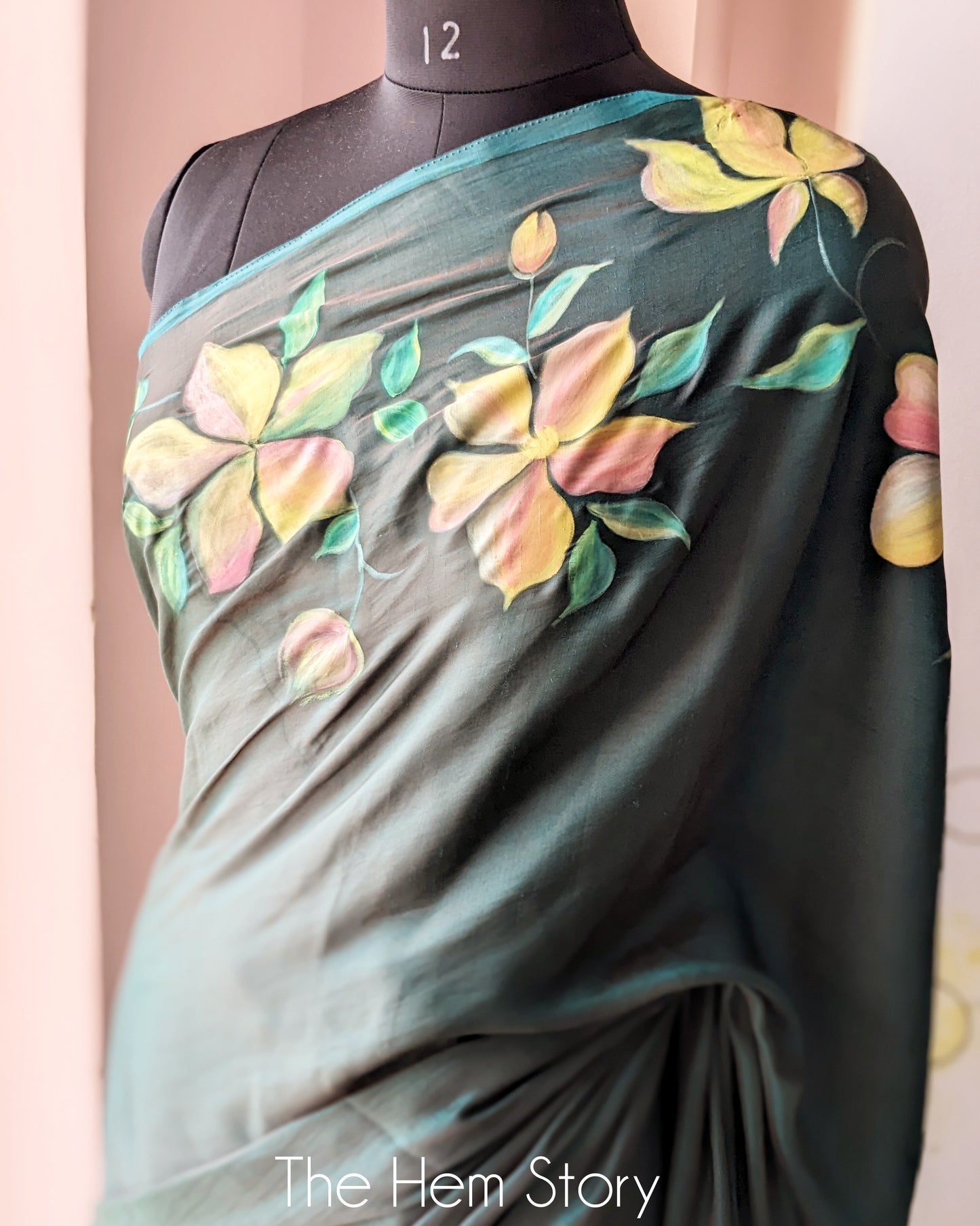 CHITRAKARI- Teal Handpainted Cross Thread Silk Saree