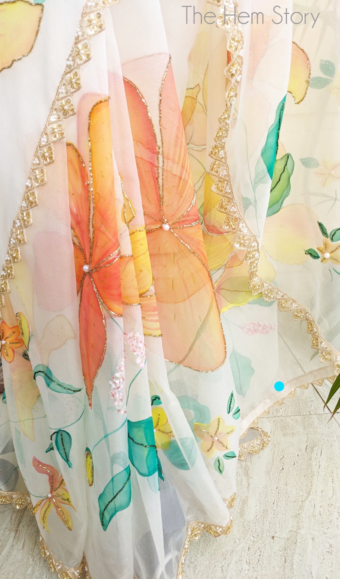 CHITRAKARI -Custom Name Handpainted Saree with Pearl Handwork Detailings