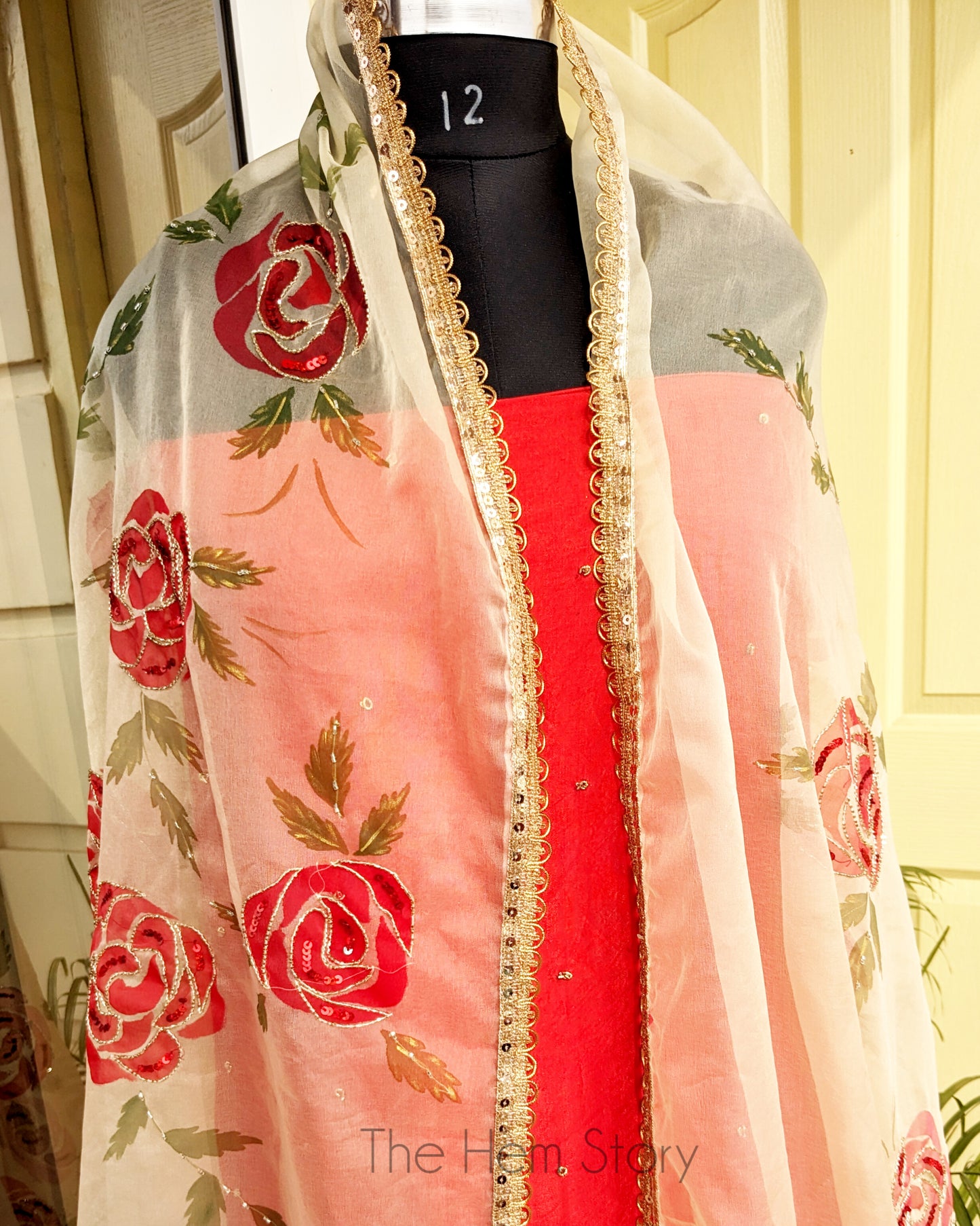 SUIT SET- Rose Handpainted Suit Material with Handwork