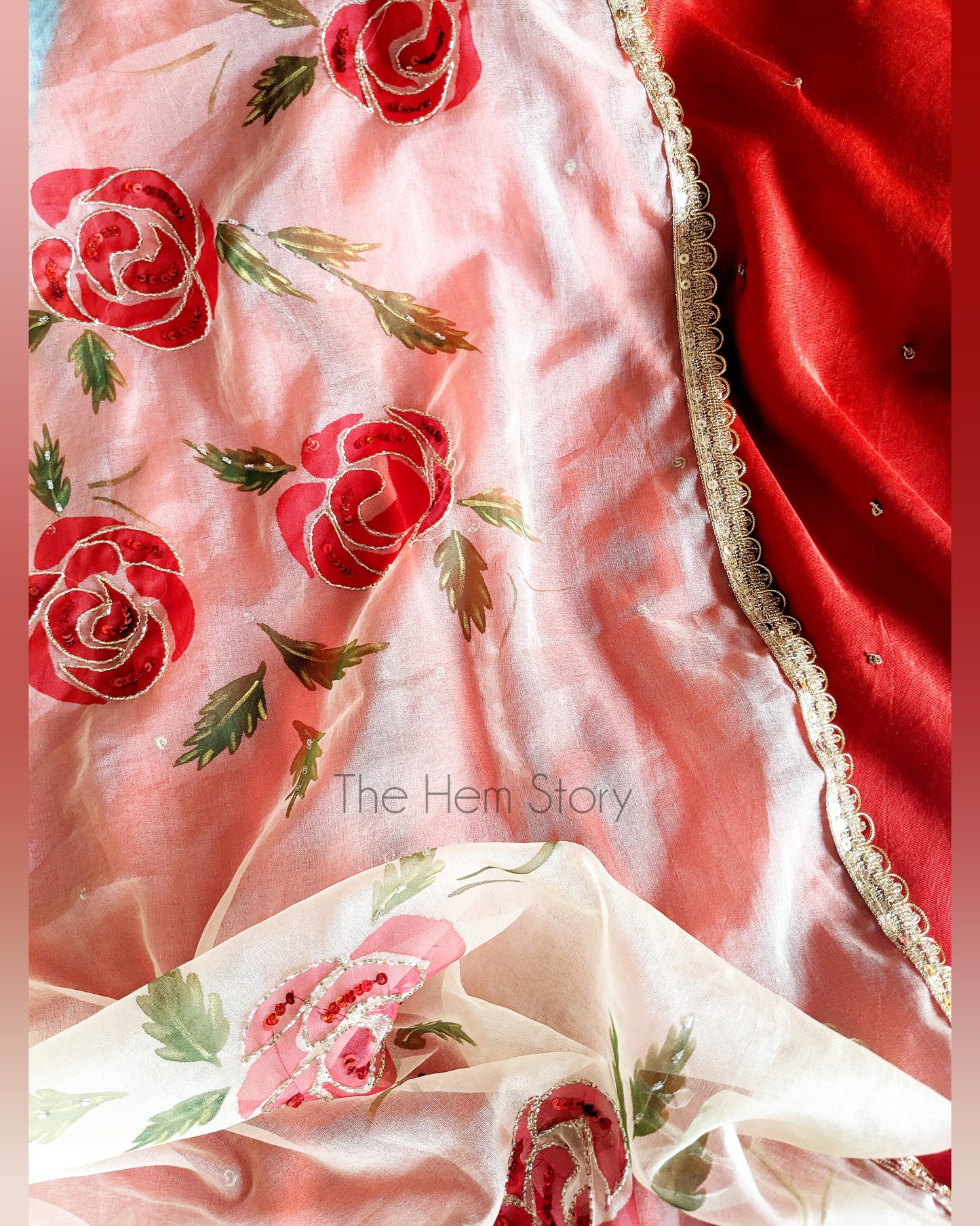 SUIT SET- Rose Handpainted Suit Material with Handwork