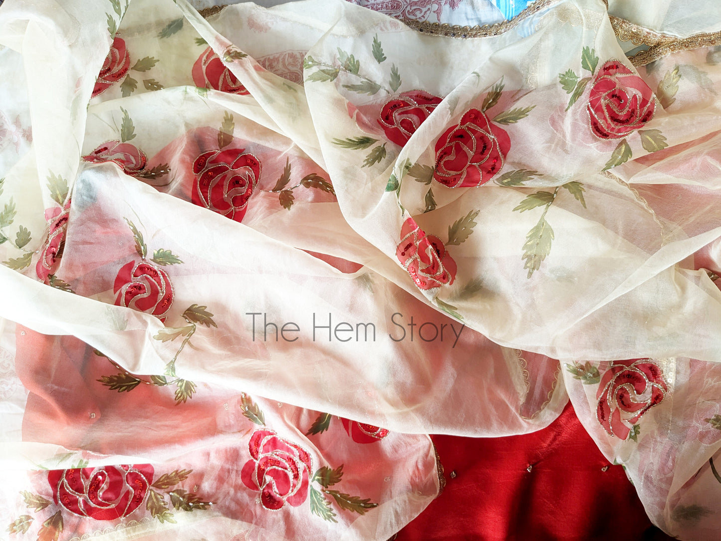 SUIT SET- Rose Handpainted Suit Material with Handwork