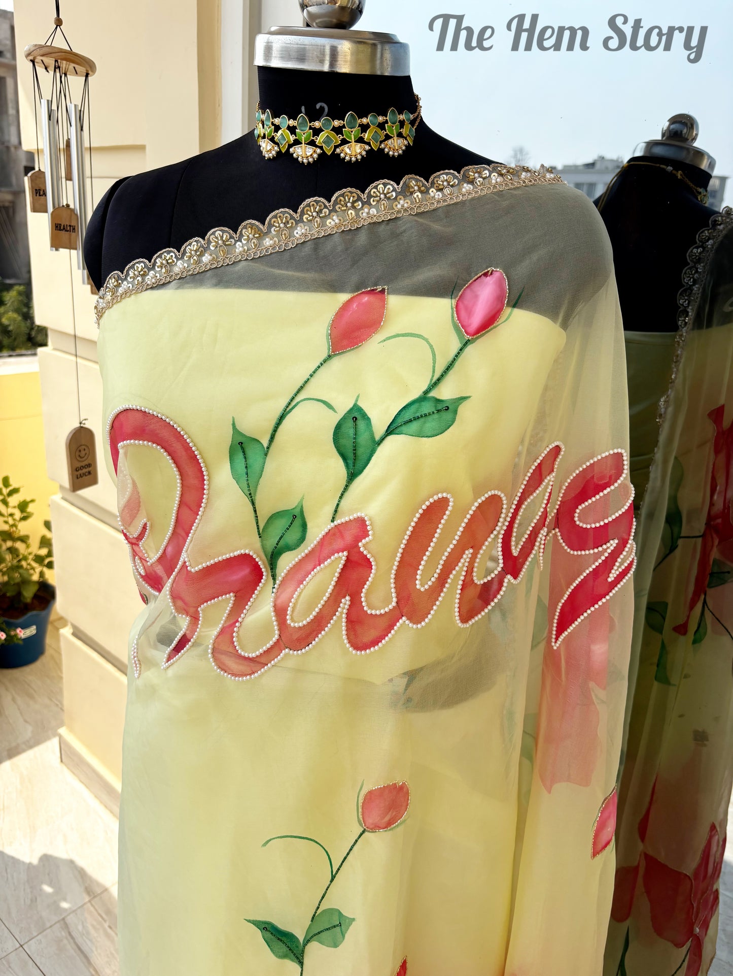 CHITRAKARI -Custom Name Handpainted Saree with Pearl Handwork Detailings