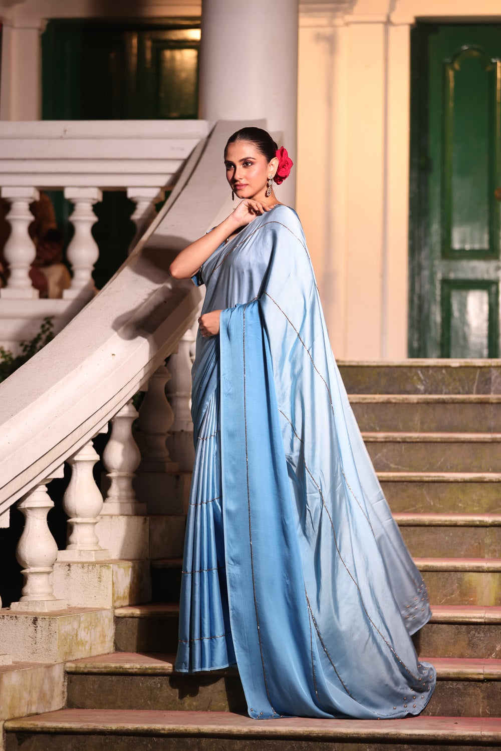 Noor-Ombre Hand Embroidered Silk Saree