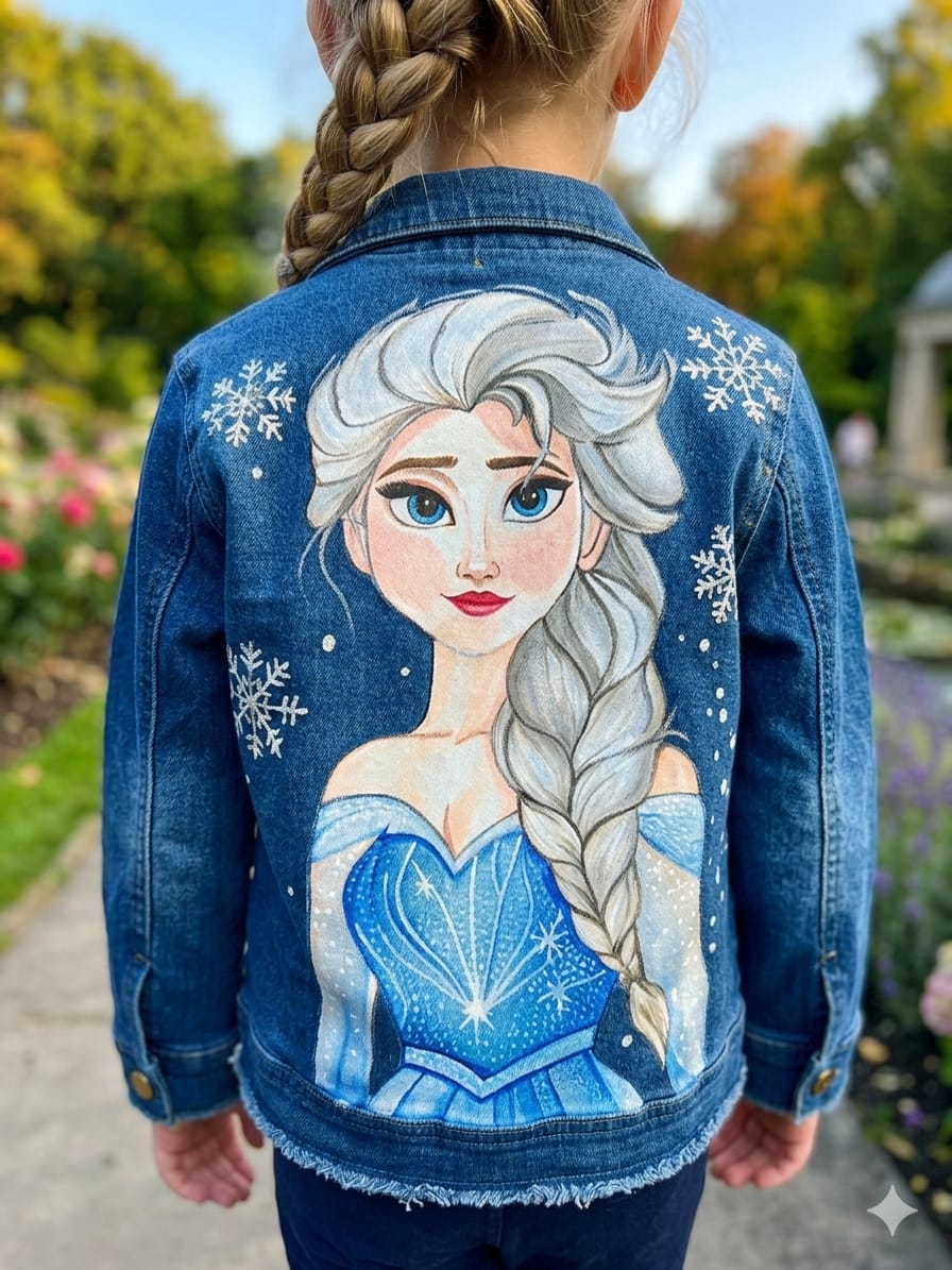 Kids Handpainted Frozen Princess Denim Jacket