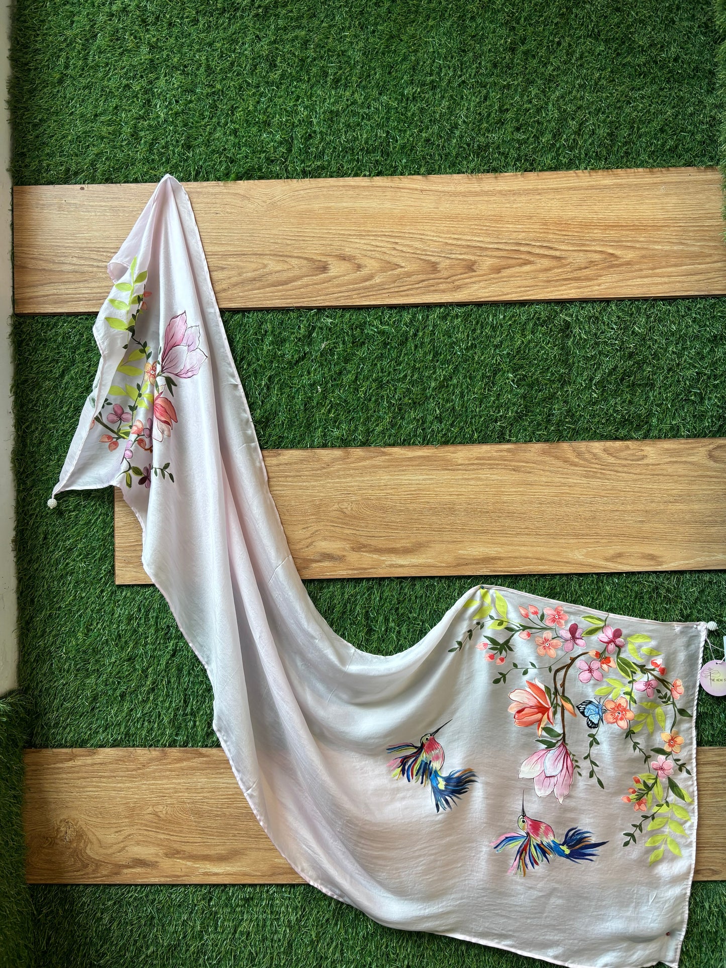 Handpainted Pink Silk Scarf