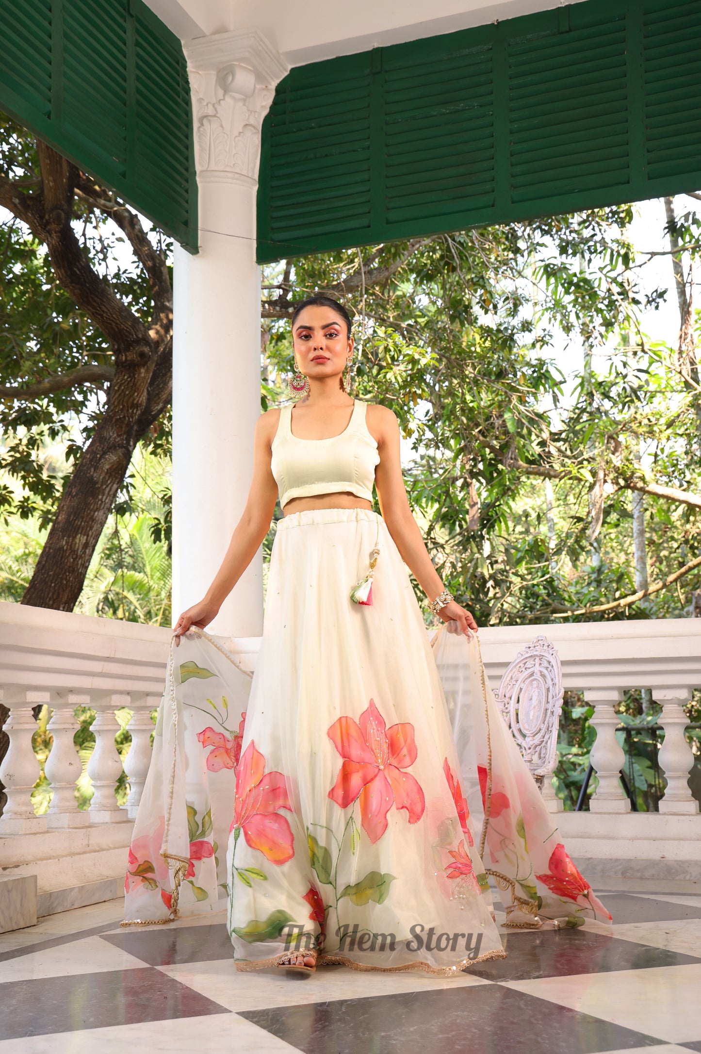 Wild Lily Handpainted Lehenga Set with Handwork Detailings