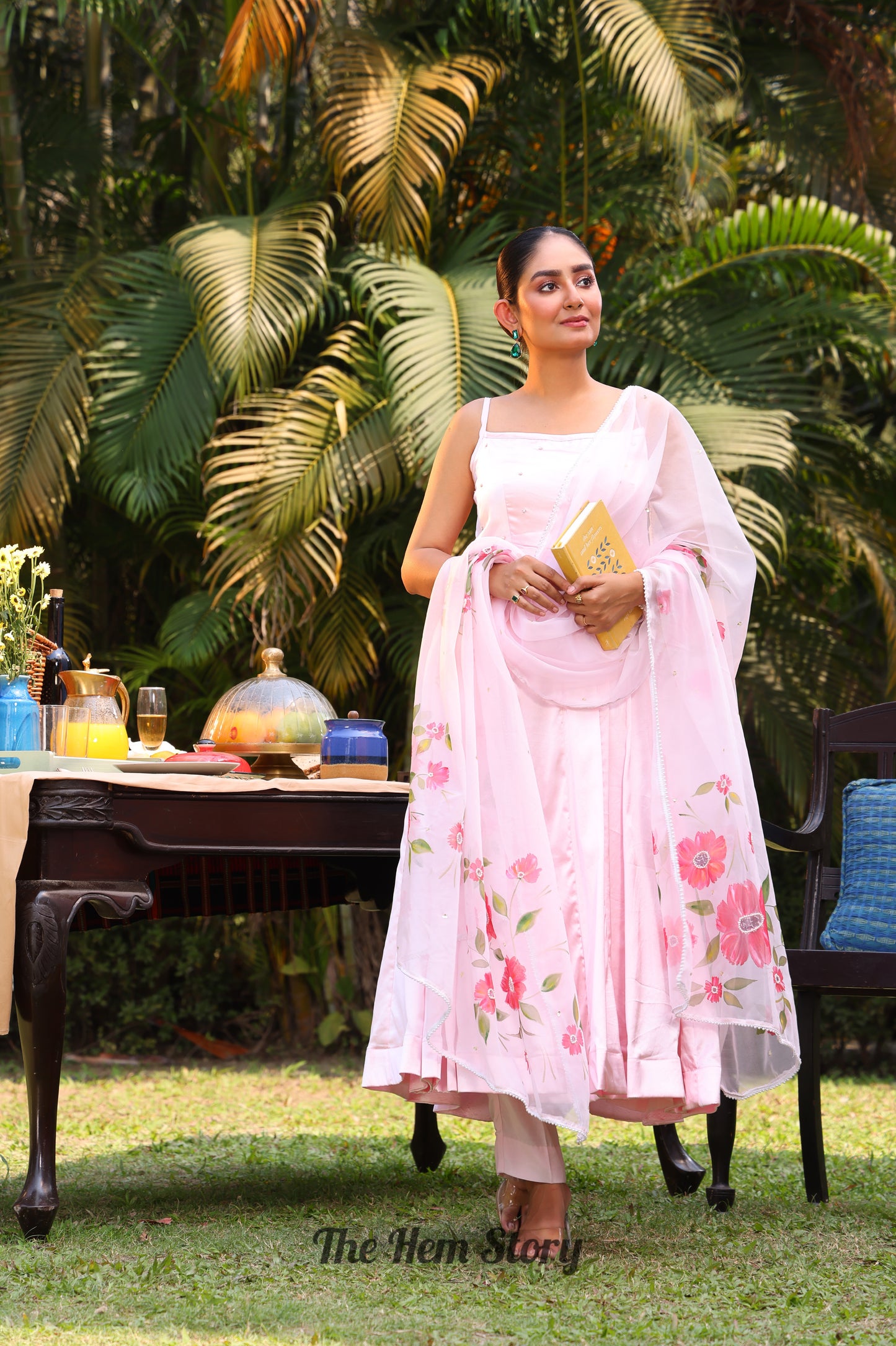 Pink Handpainted Anarkali Suit Set With Handwork