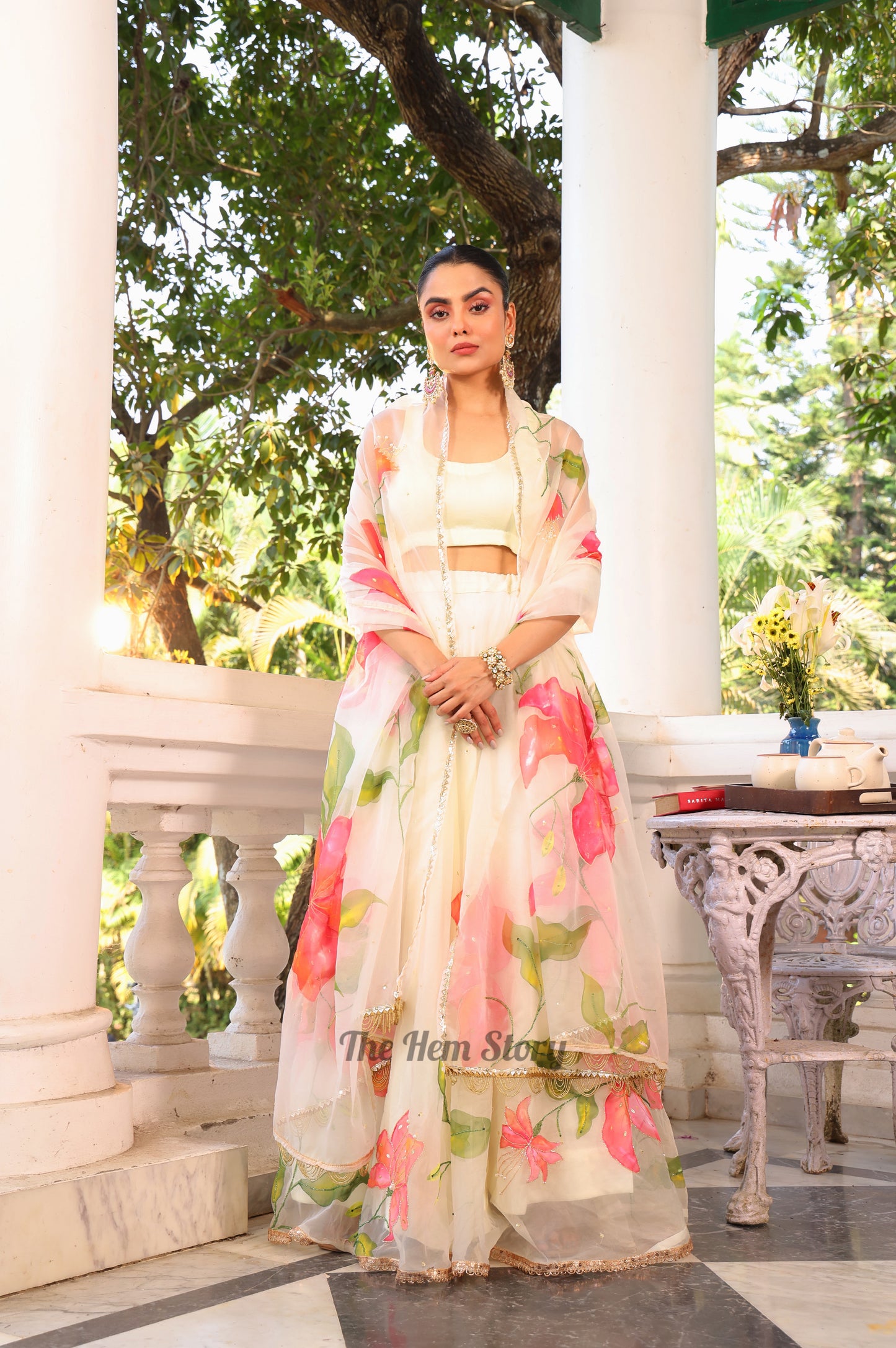 Wild Lily Handpainted Lehenga Set with Handwork Detailings