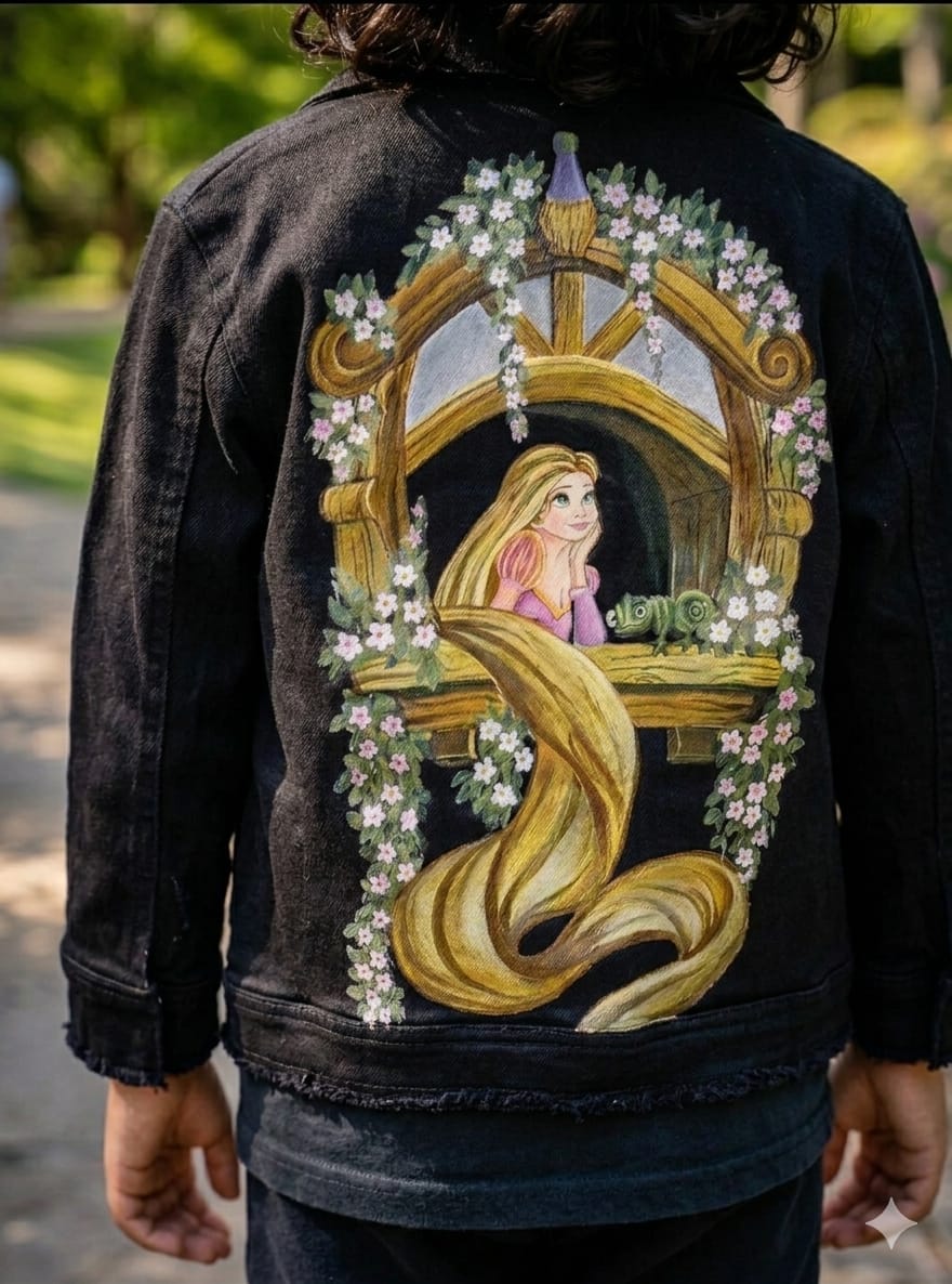Kids Handpainted Rapunzel Denim Jacket
