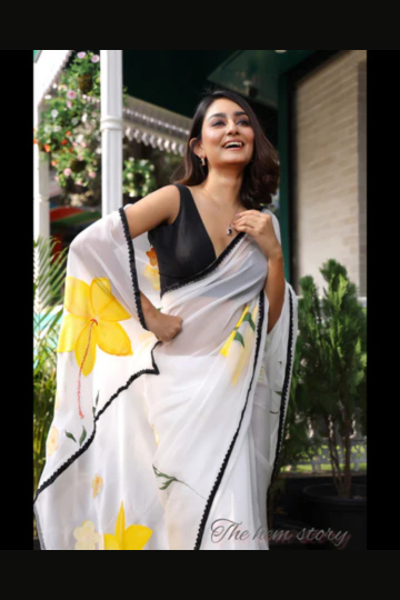 CHITRAKARI- White Handpainted Organza Saree