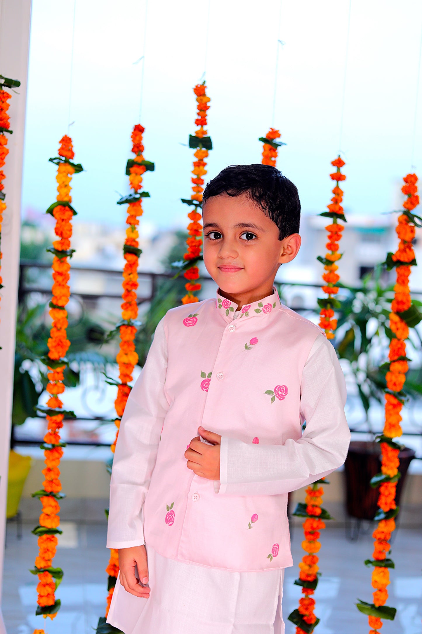 Handpainted kids Silk Nehru Jacket