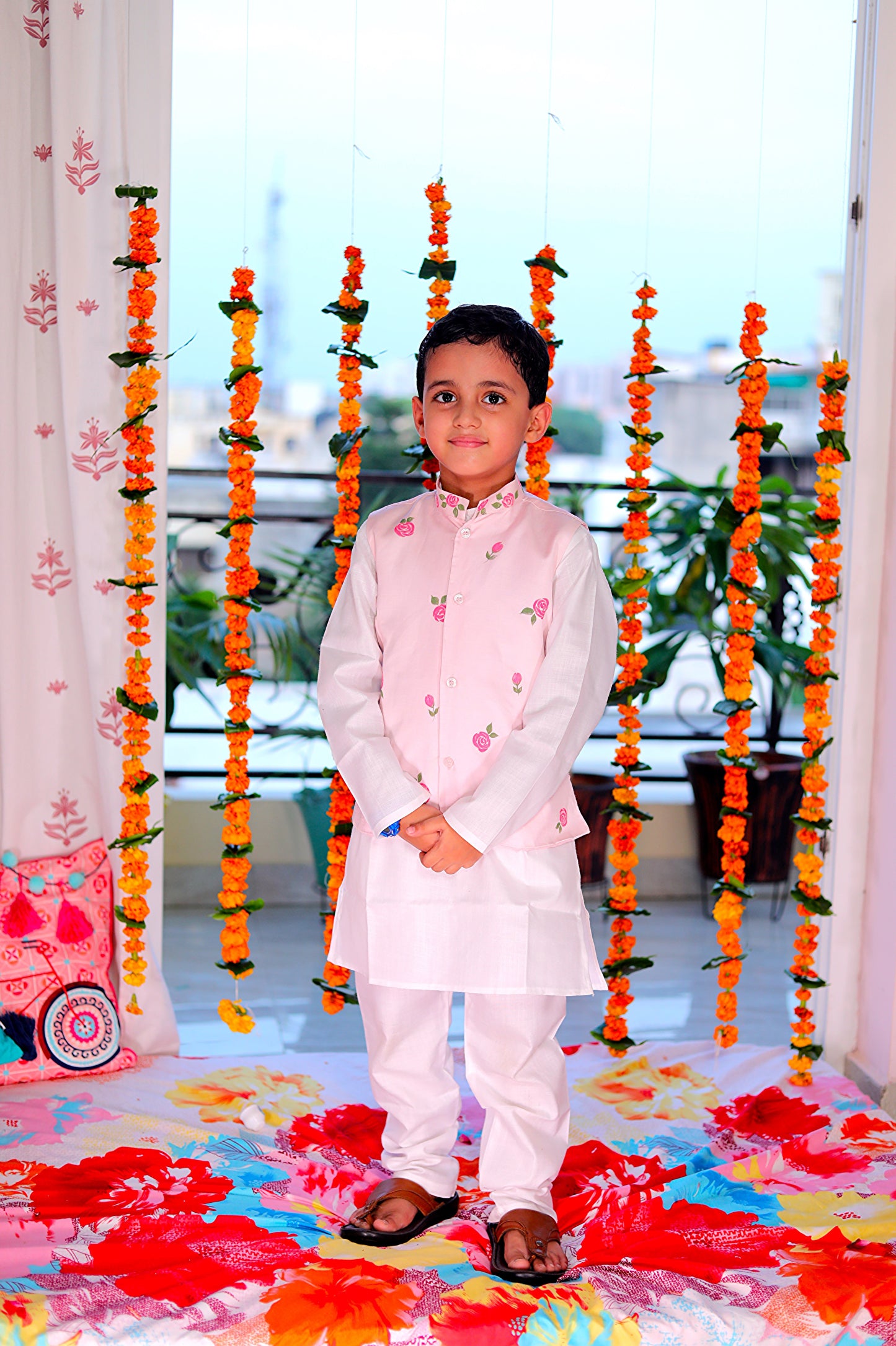 Handpainted kids Silk Nehru Jacket