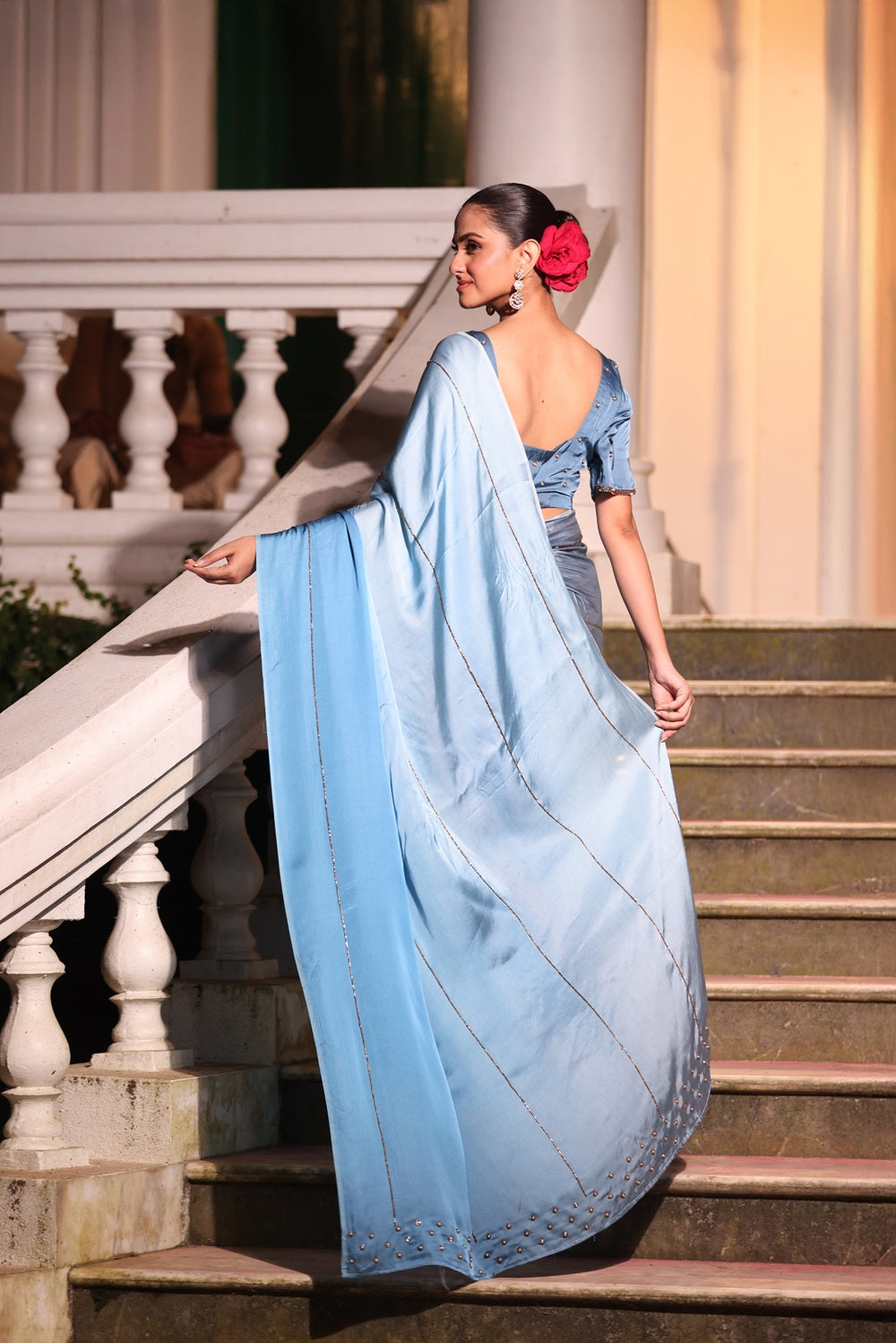Noor-Ombre Hand Embroidered Silk Saree