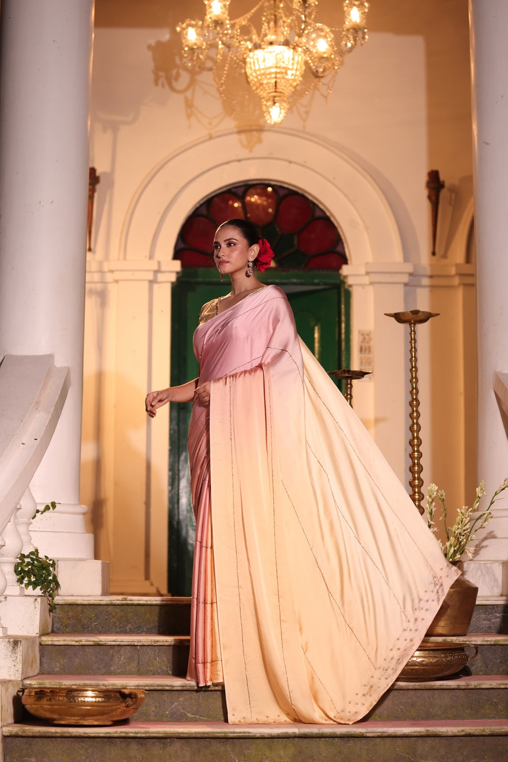 Noor-Ombre Hand Embroidered Silk Saree