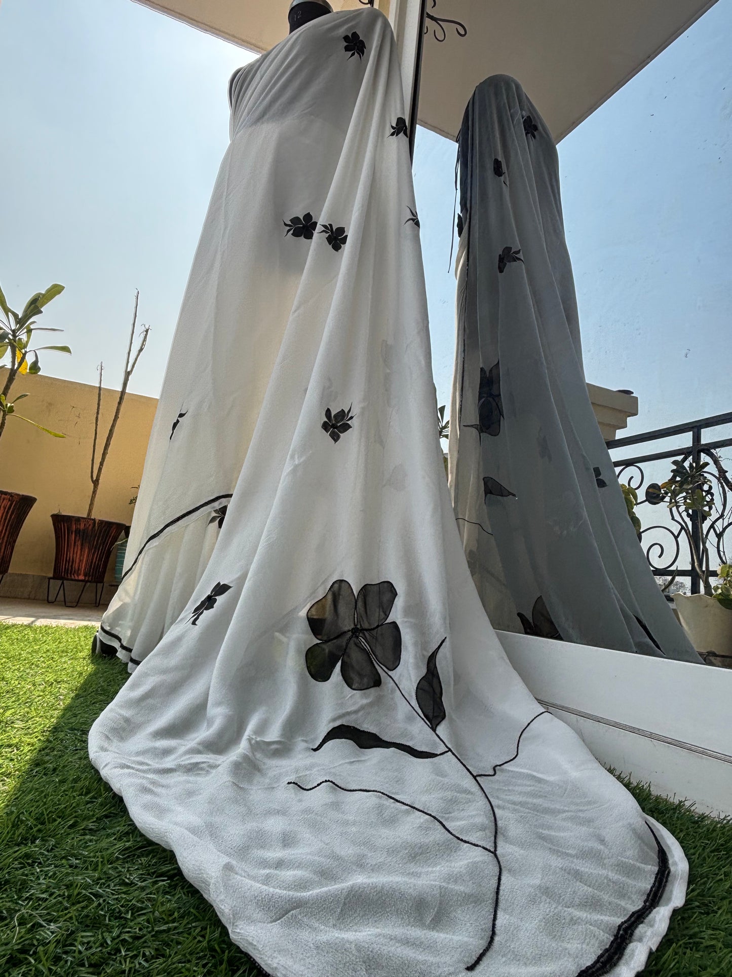 White Handpainted Organza Saree
