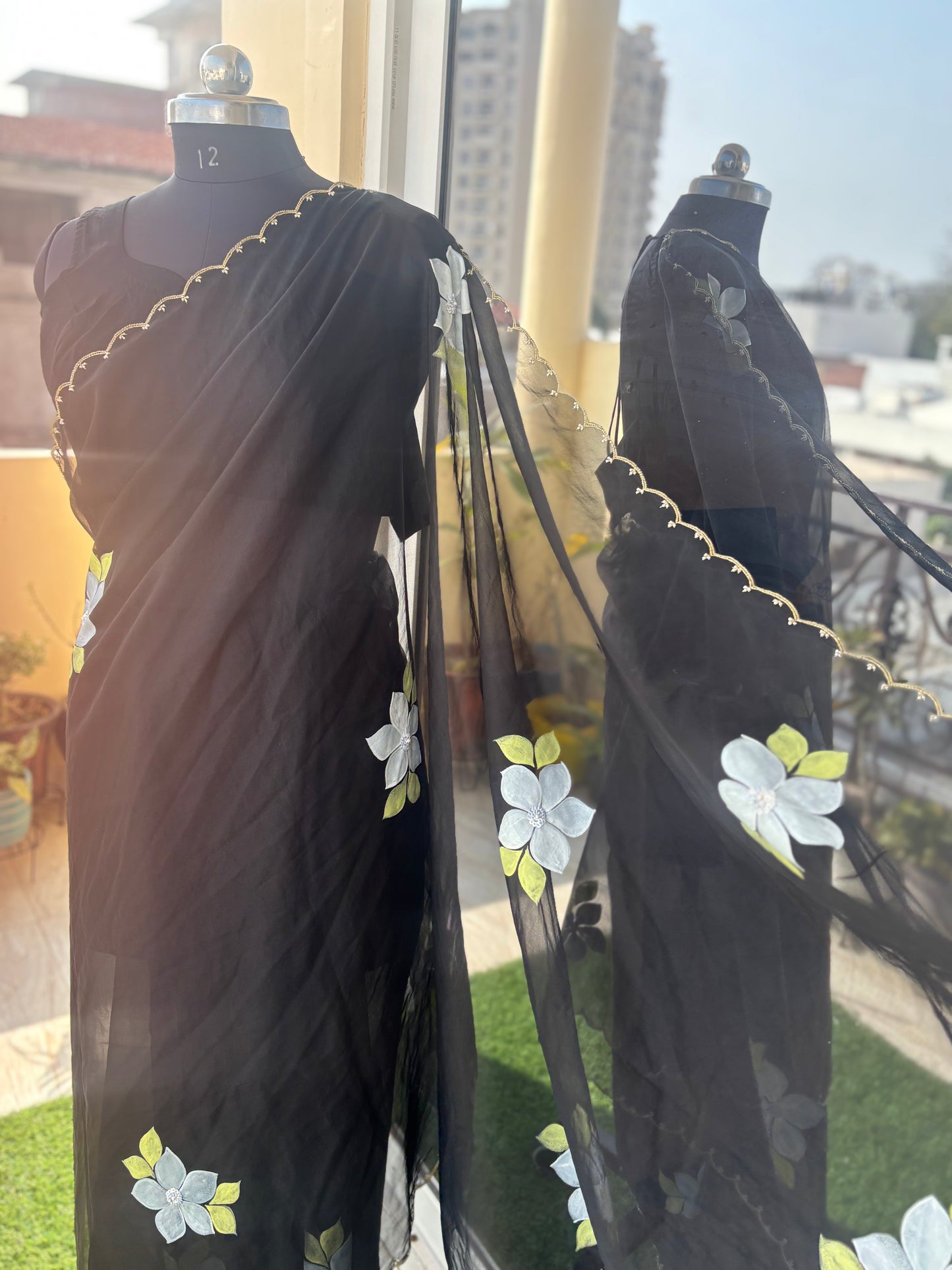 Black Handpainted Organza saree